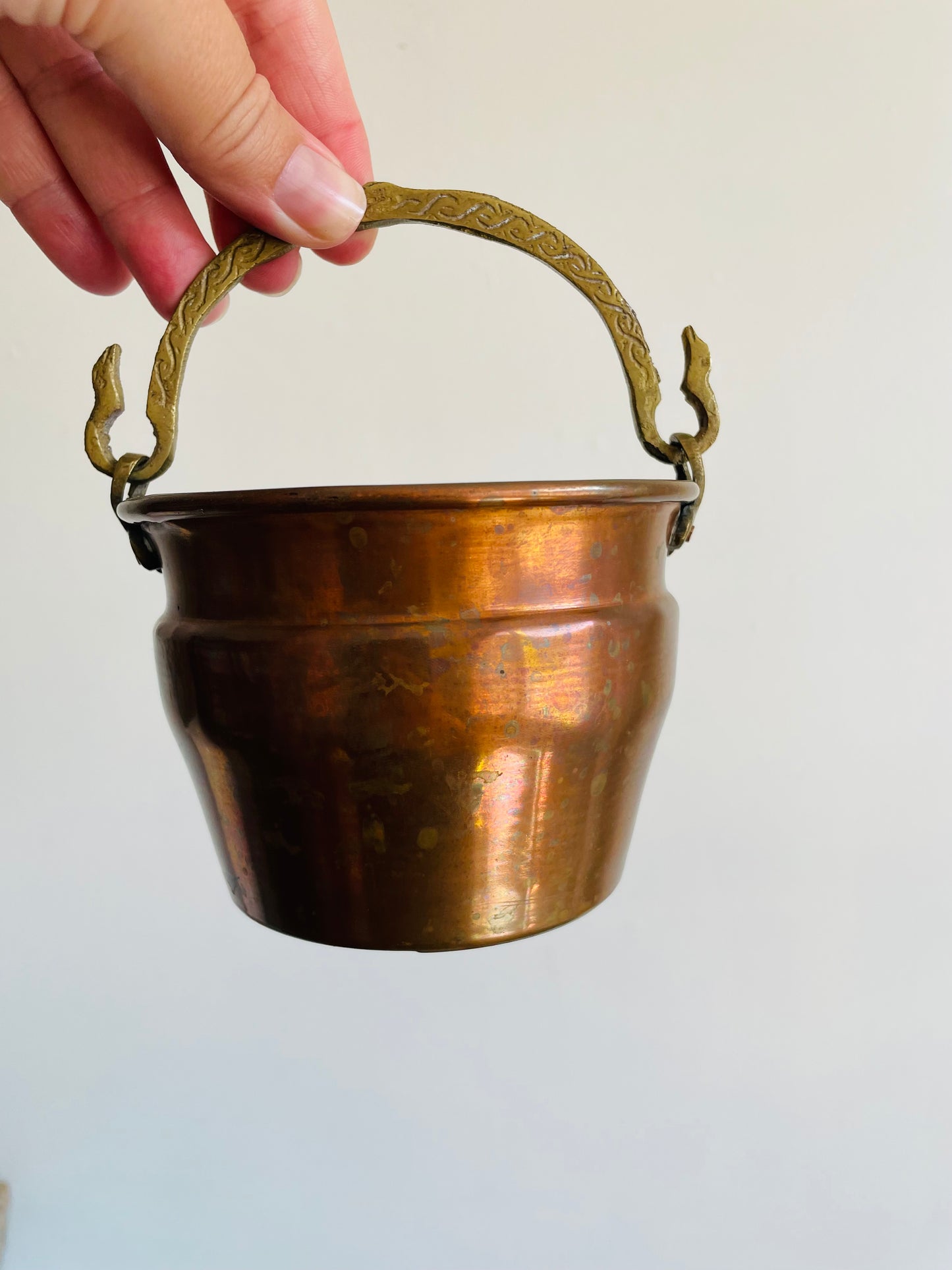 Copper Bucket Pail with Etched Brass Handle - Makes a Great Planter Pot!