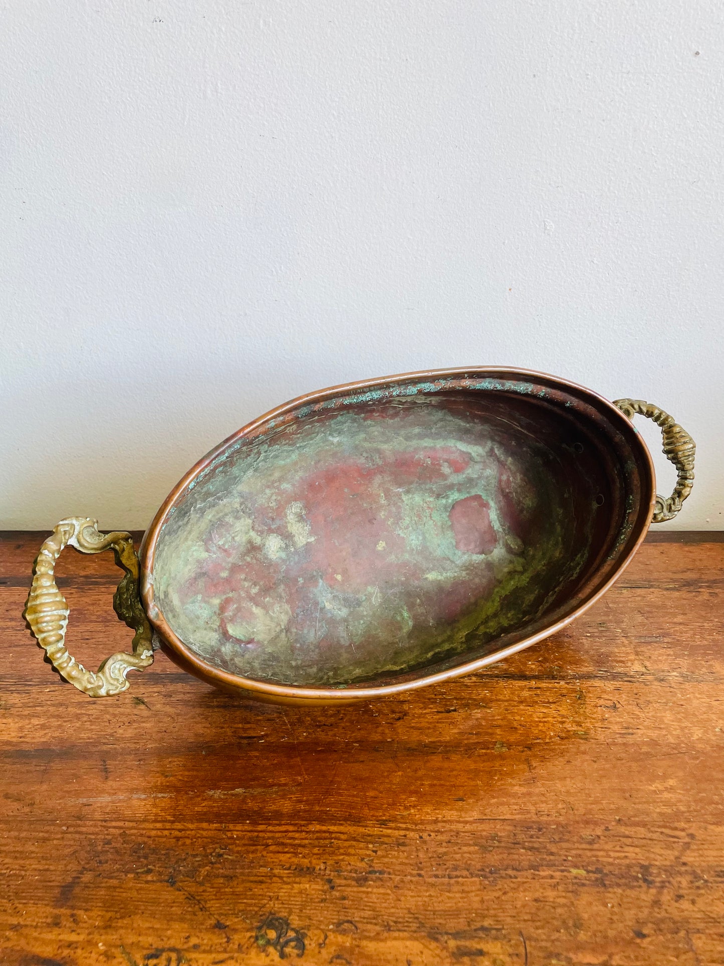 Antique Copper Jardiniere Planter Trough Pot Tub with Brass Lion Handles & Claw Feet