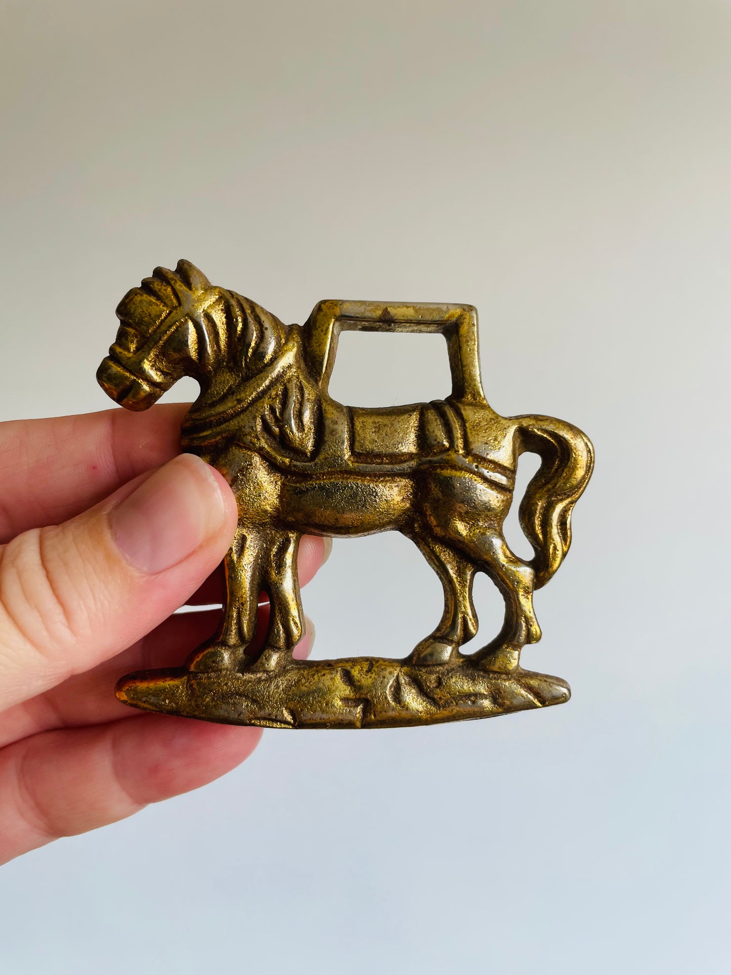 Horse Brass Medallion Hanging Wall Decor with Horse with Saddle