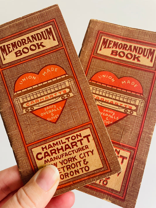 1913 Hamilton Carhartt Manufacturer Memorandum Notepad Bundle - Set of 2 Books - One Has Some Writing / One Is Blank