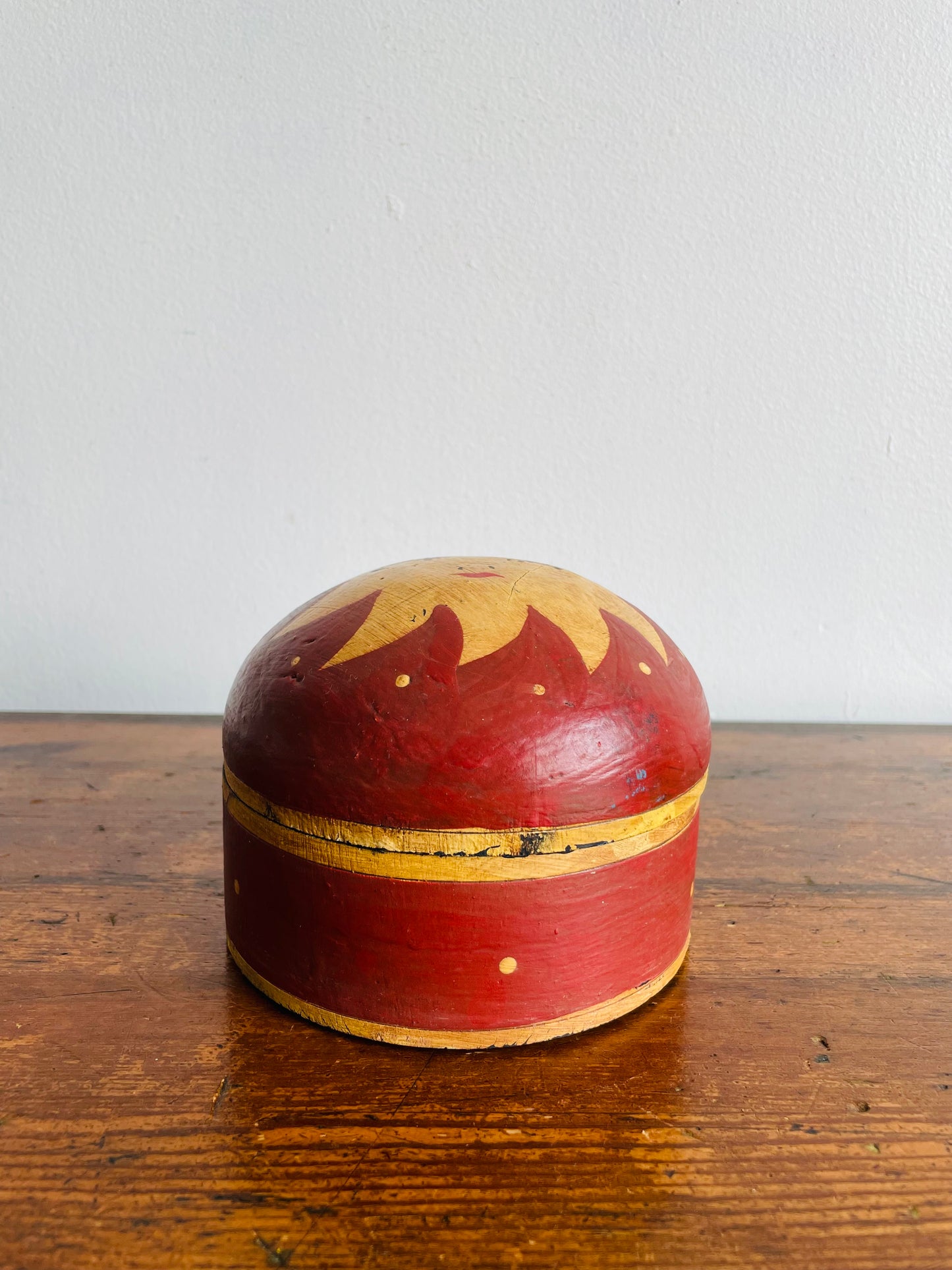 Round Wood Celestial Trinket Box with Sun Design