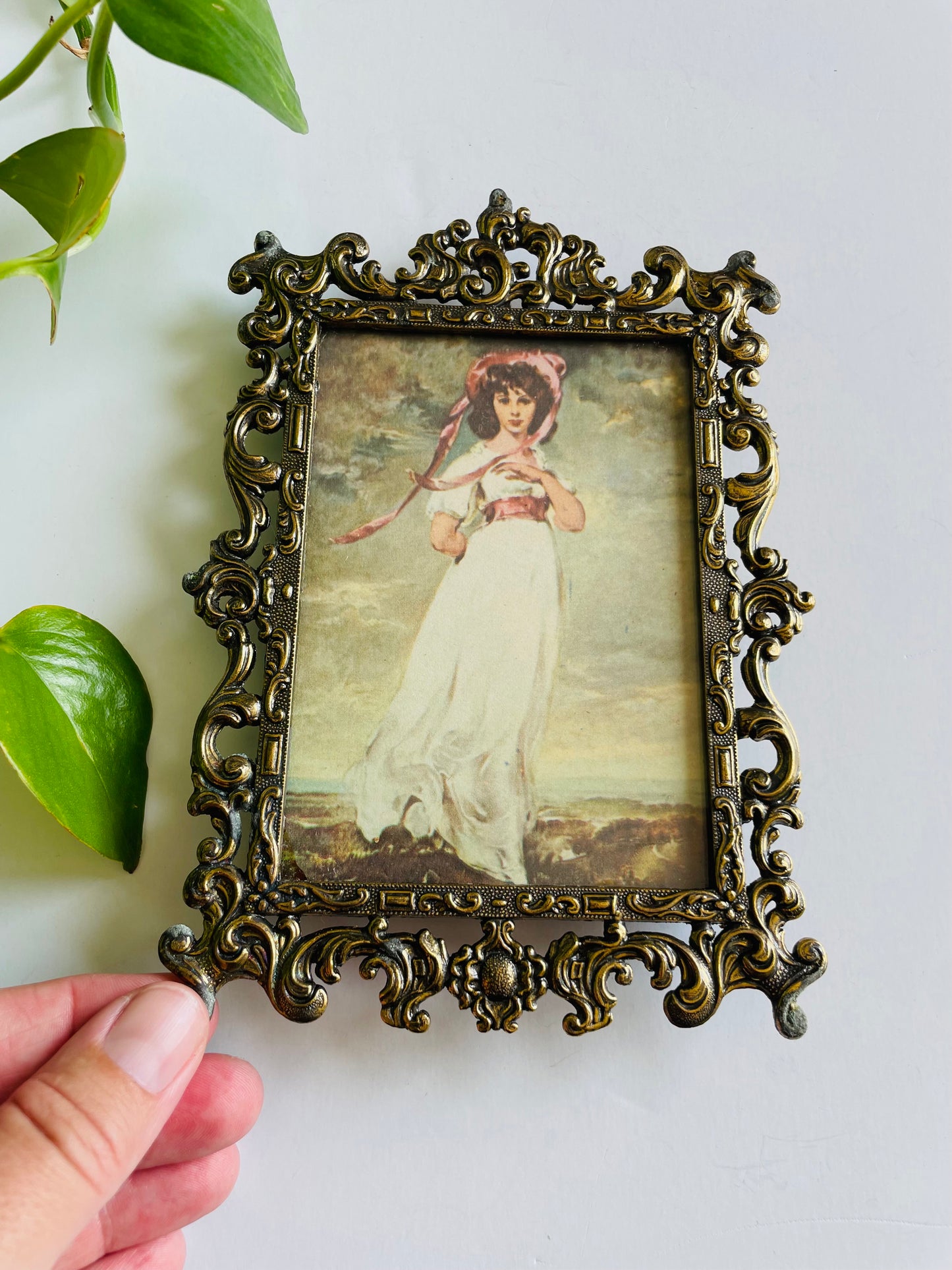 Vintage Ornate Brass Picture Frame with Print of Pinkie (Sarah Moulton) by Sir Thomas Lawrence - Made in Italy
