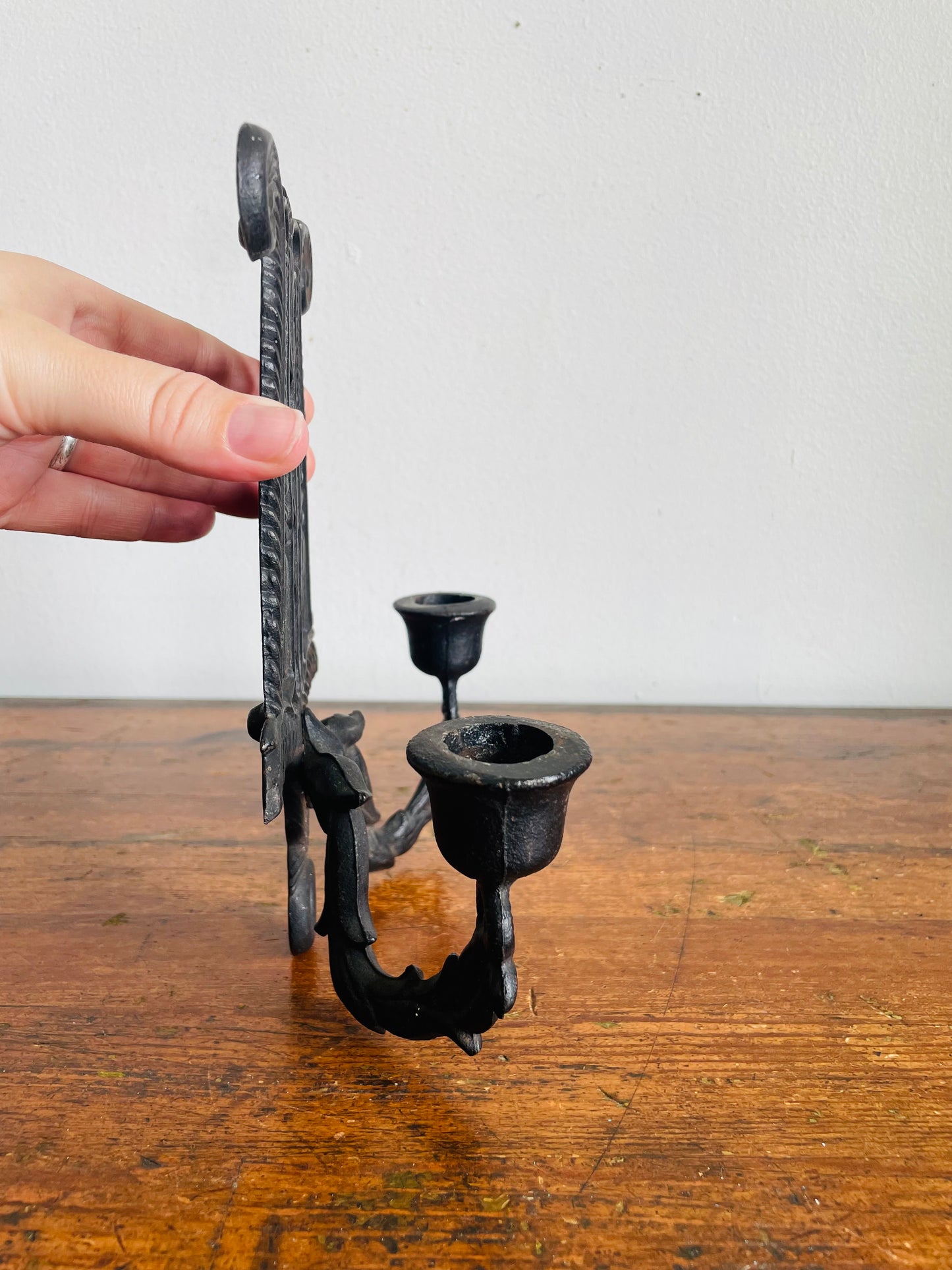 Vintage Wilton Cast Iron Double Candle Holder Wall Hanging Sconces - Set of 2