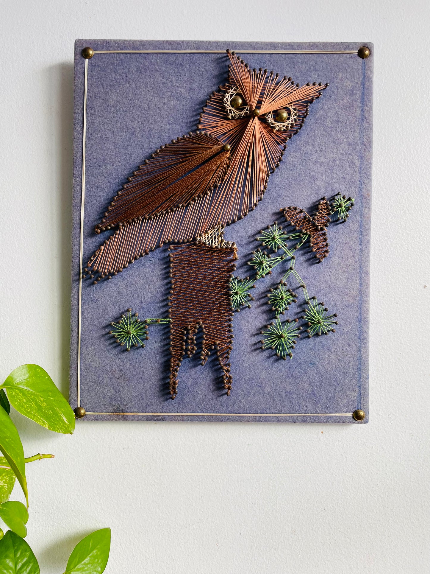 Vintage MCM Mid-Century Modern Owl String Art Picture