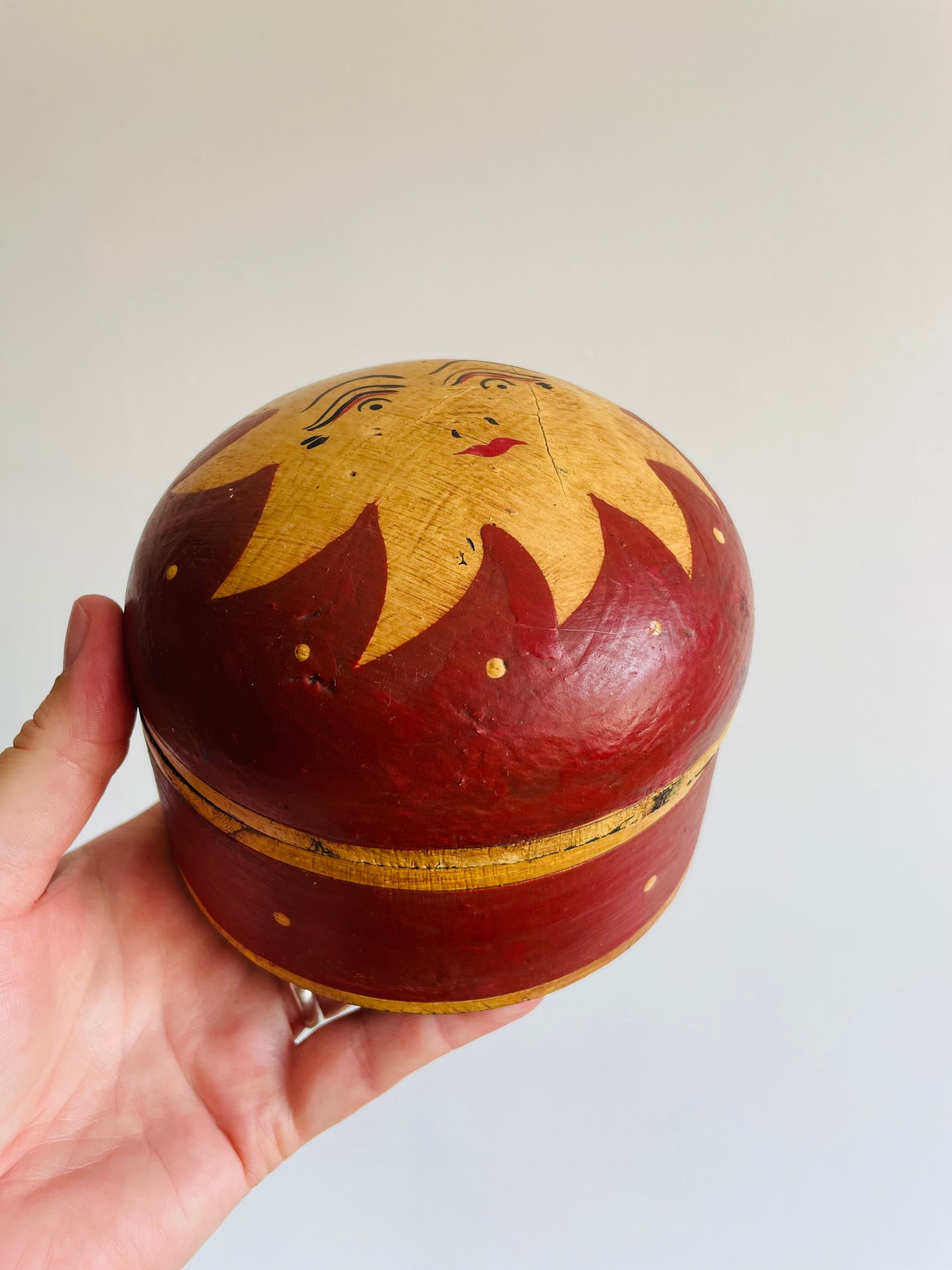 Round Wood Celestial Trinket Box with Sun Design