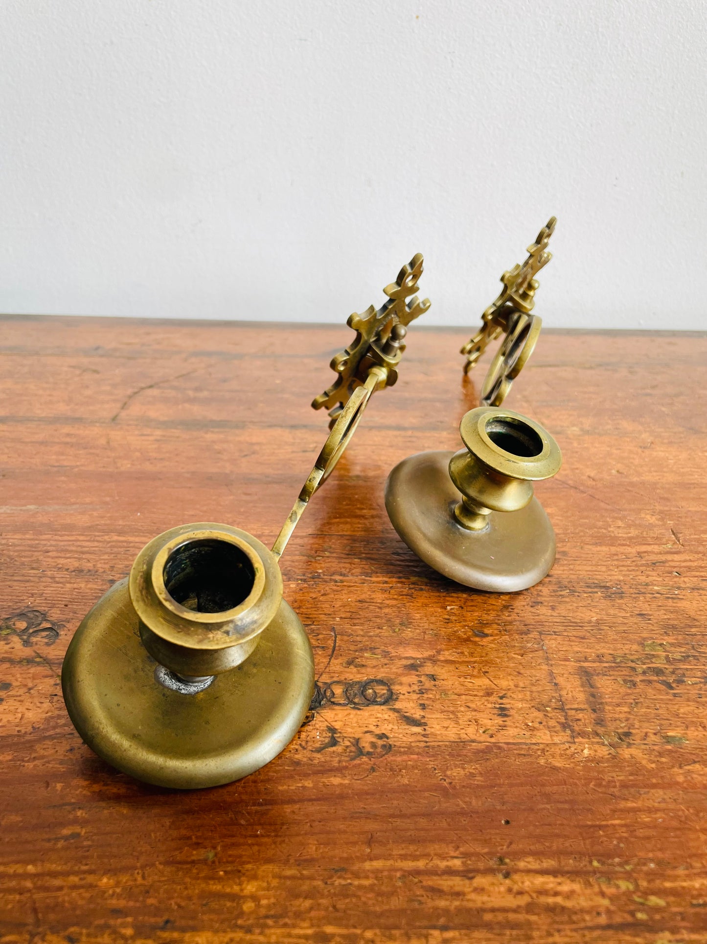 Vintage Wall Mount Solid Brass Candle Holder Piano Sconces with Scroll-Work Arms & Swing Mechanism - Can Rotate 180 Degrees - Set of 2