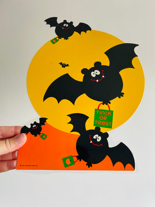 Laminated Cardboard Cutout Halloween Decoration - Bats in Flight with Trick or Treat Bags - 1987 Hallmark