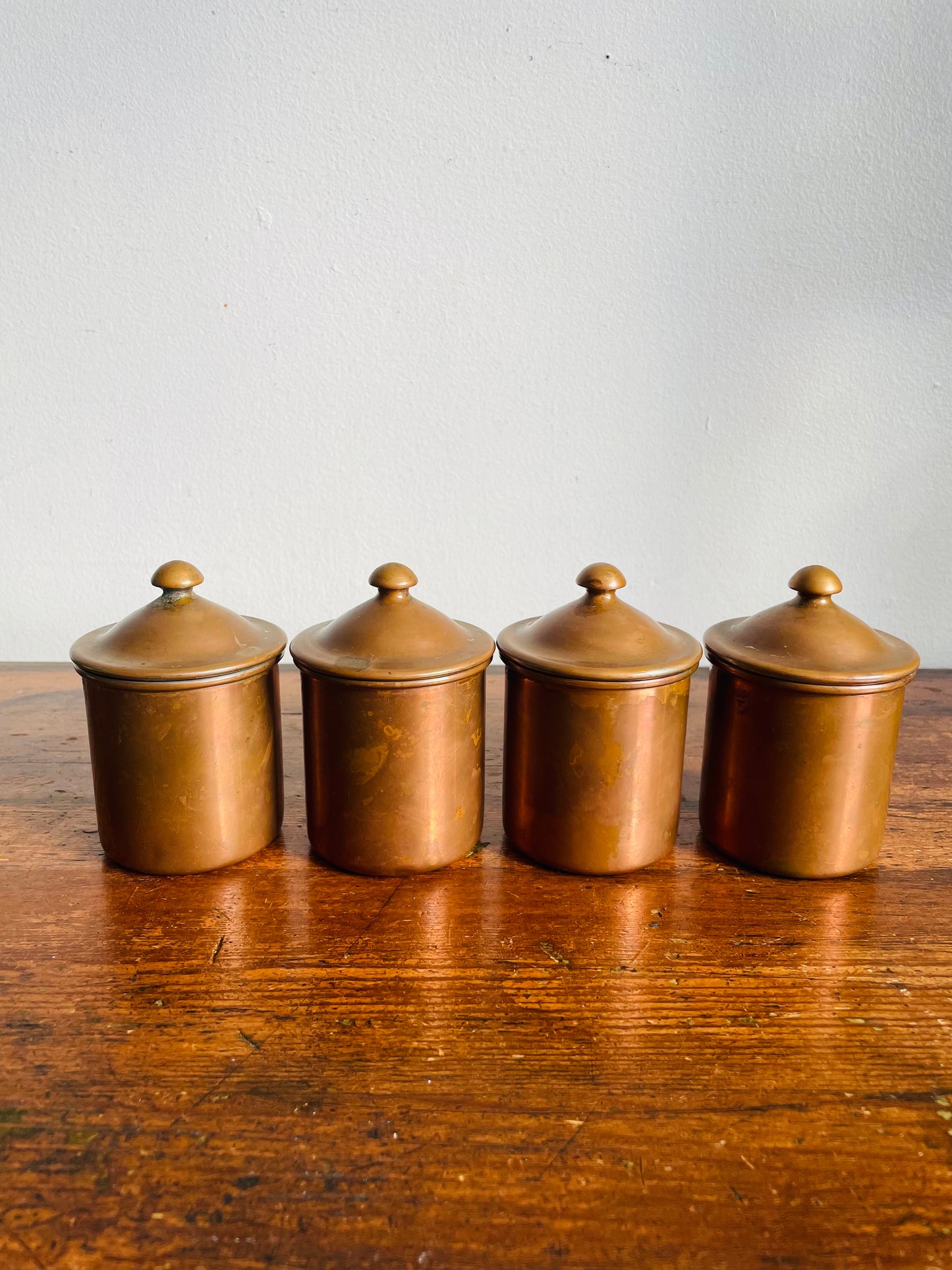 Vintage Collection of Douro B & M Mini Copper Canister Jars with Knob Handle Lids - Set of 4 - Made in Portugal