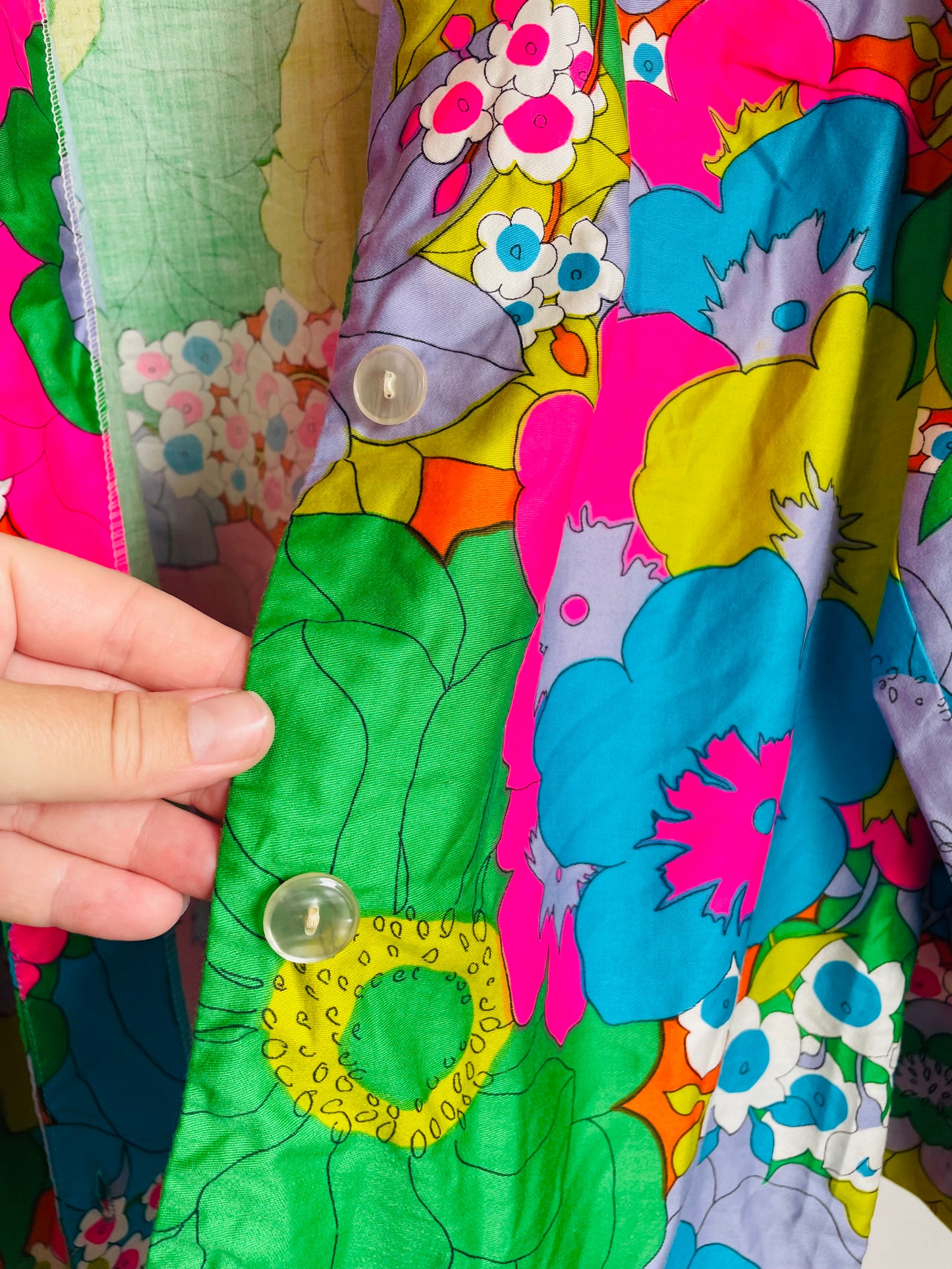 Super Groovy Flower Power Pedigree Montreal Button-Up Shirt - Perhaps Originally a Pyjama Shirt