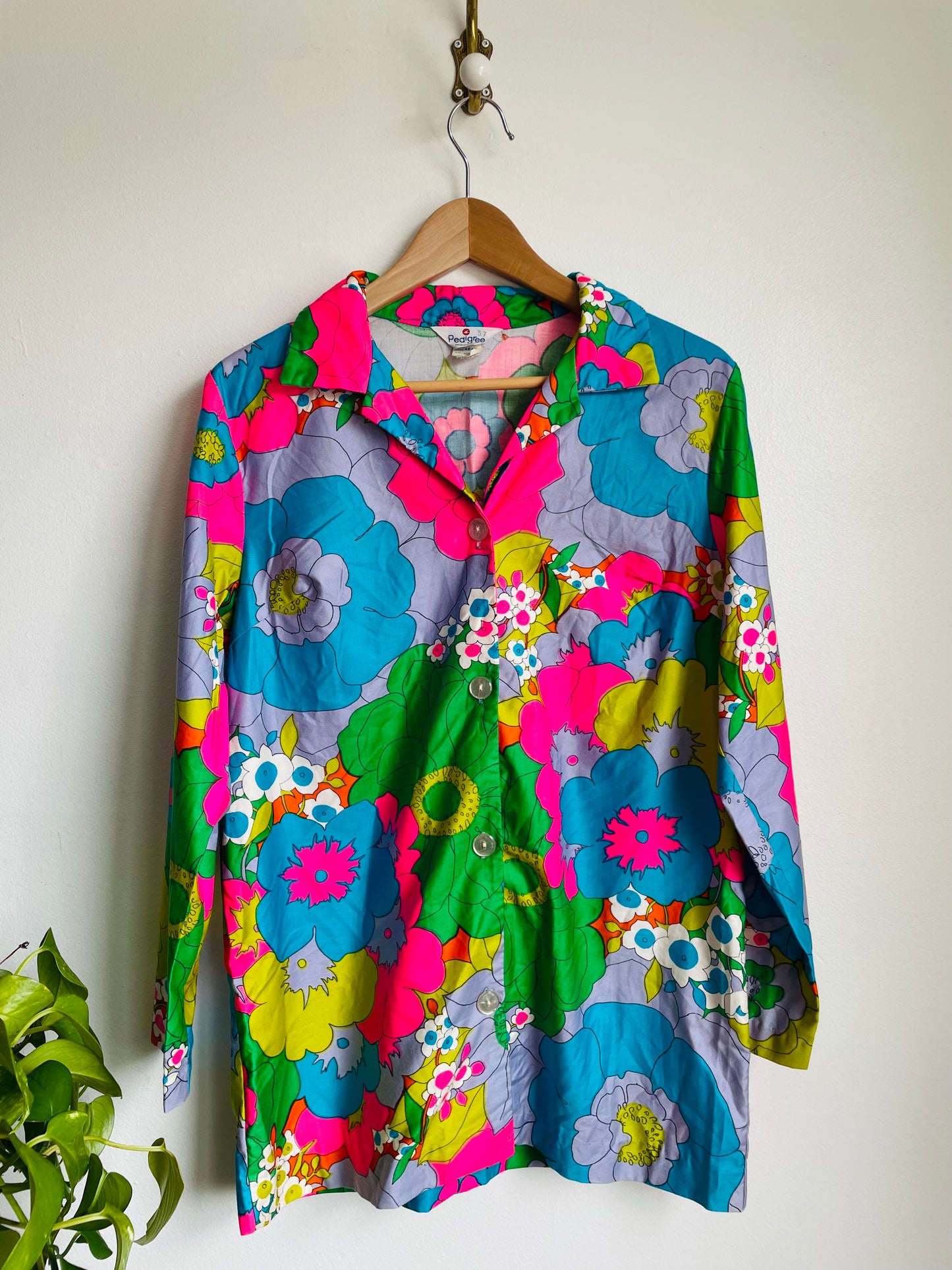 Super Groovy Flower Power Pedigree Montreal Button-Up Shirt - Perhaps Originally a Pyjama Shirt
