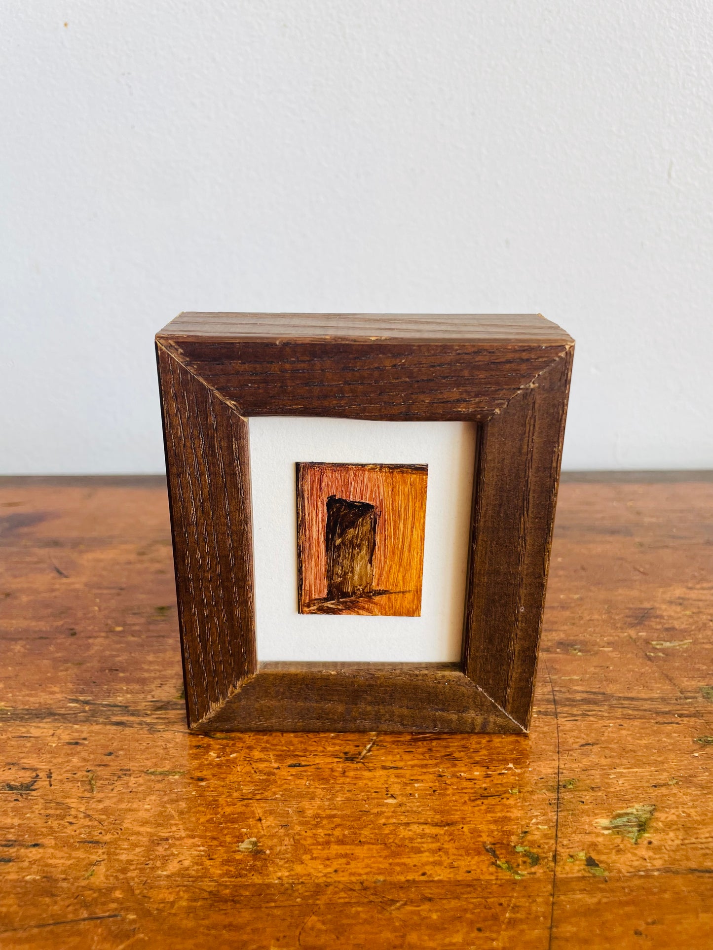 Vintage 1995 Miniature Original Art Painting in Chunky Dark Wood Frame - Artist Signed