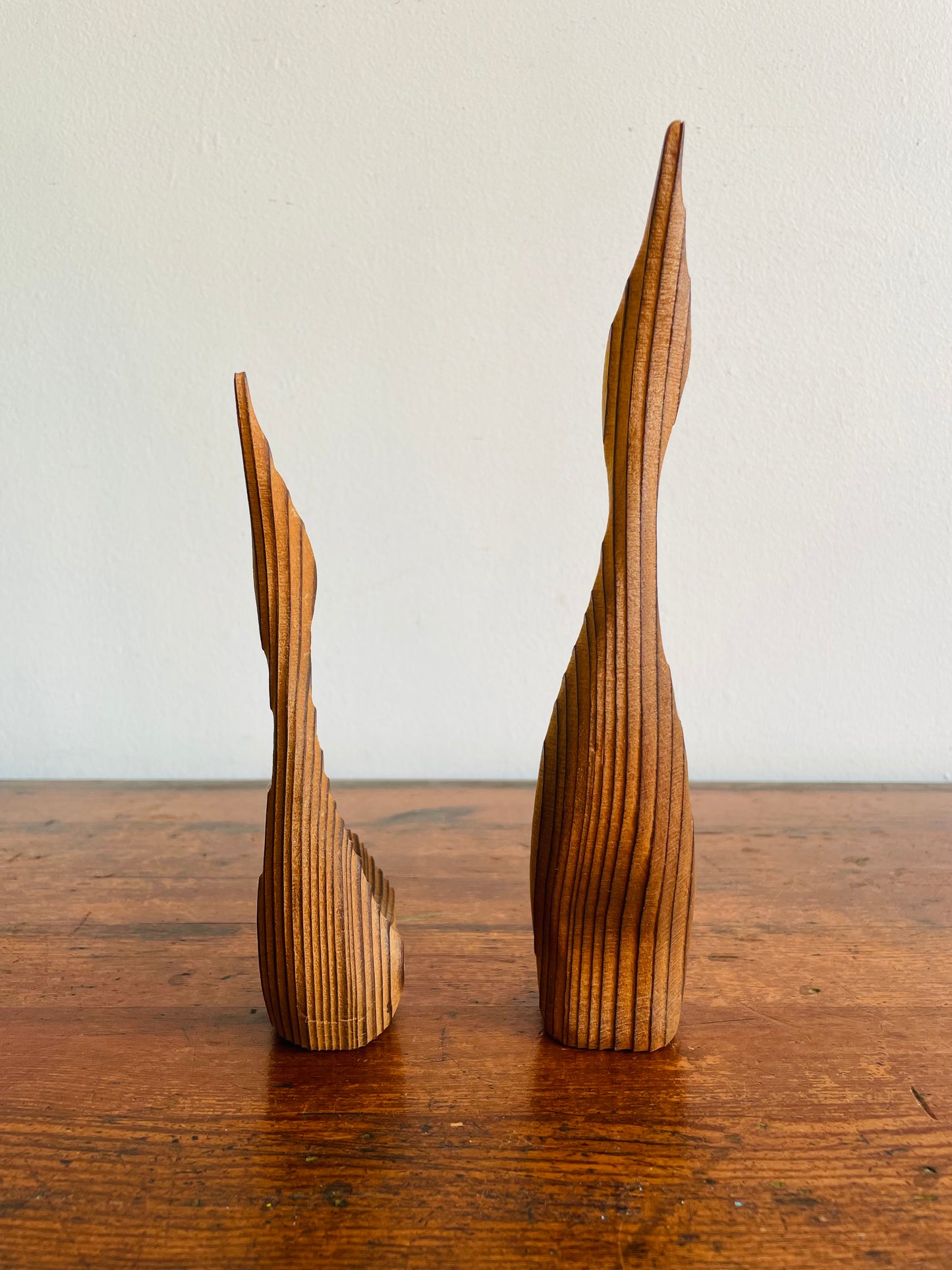 Mid-Century Modern Carved Redwood Birds by Oscar W. Johnston - Set of 2