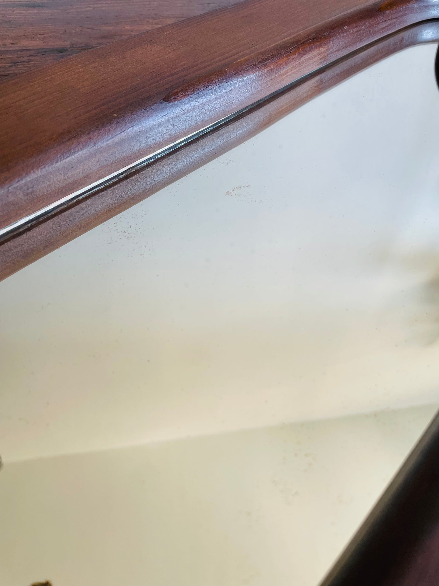 Vintage Organic Wavy Shaped Wood Mirror with Two Shelf Ledges - 3.5 Feet Long - No Shipping