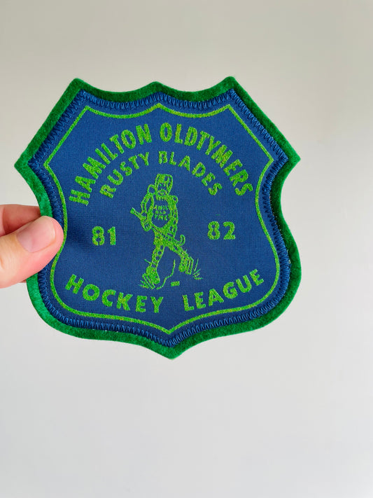 Vintage Felt Hockey Patch - 1981 / 1982 Rusty Blades Hamilton Oldtymers Hockey League #3