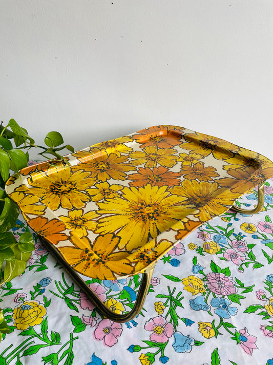 Metal Folding Lap Tray with Yellow & Orange Flower Design