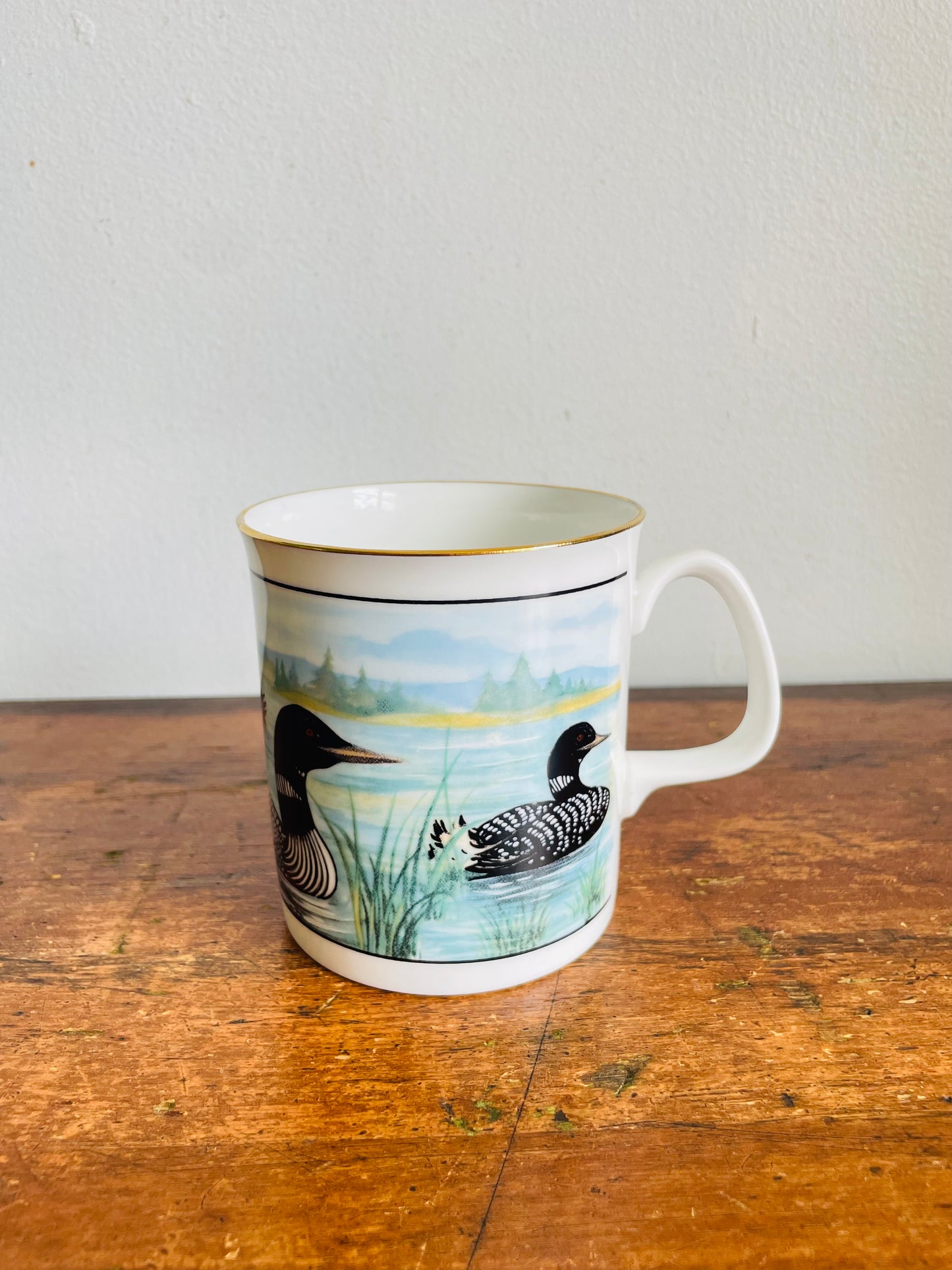 Vintage Mug With Loon Birds on Lake Graphic #2 - Sunrise Fine Bone China - Made in Canada
