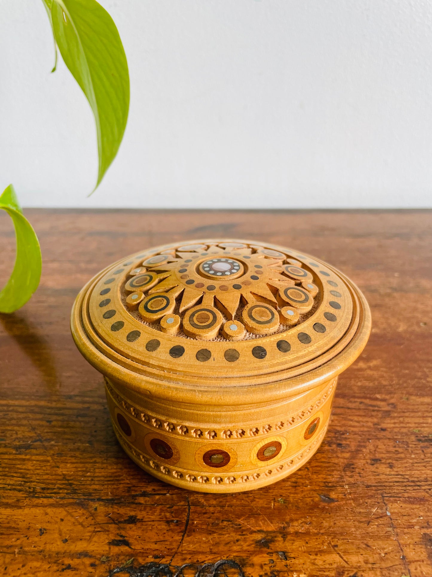 Eastern European Intricately Carved Wood Trinket Box with Lid