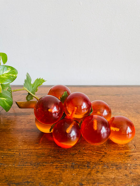 Vintage Mid-Century Modern Orange Amber Lucite Cluster of Grapes
