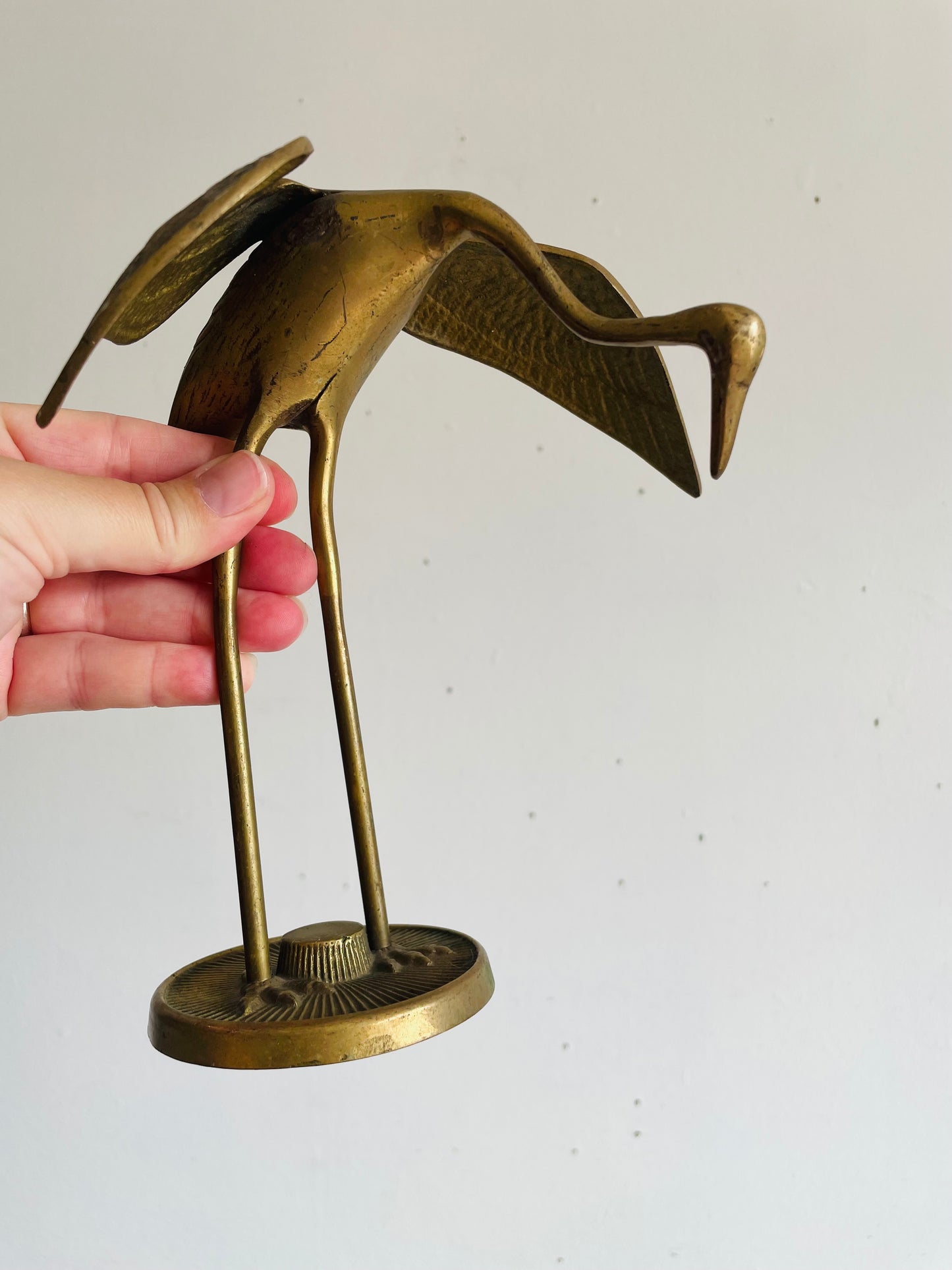 Vintage Solid Brass Crane Bird Figurine - Made in Korea