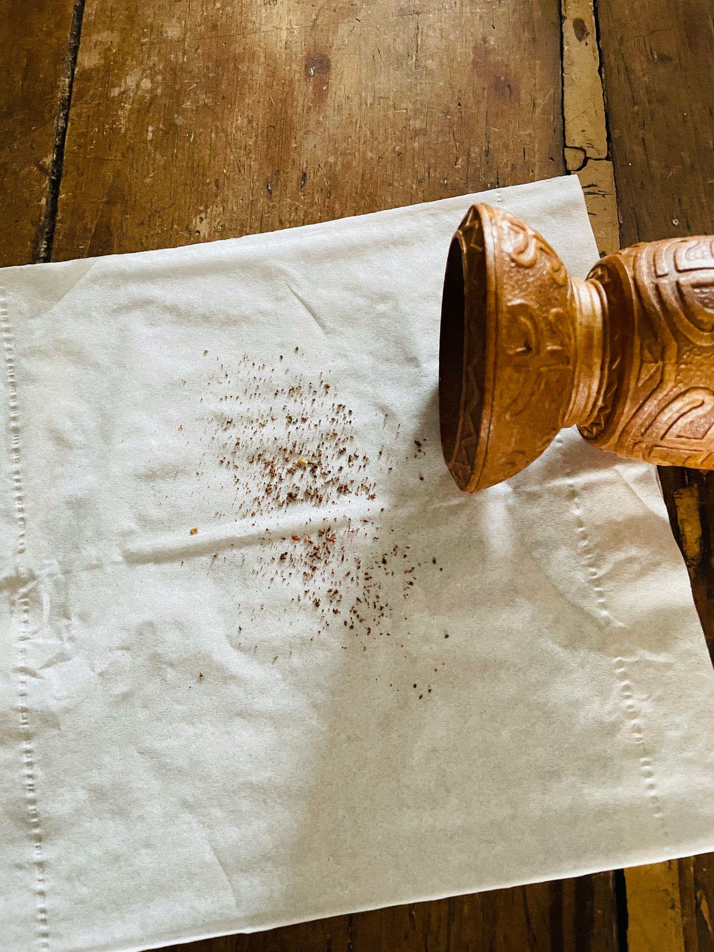 Vintage Carved Wood Pepper Mill Grinder with Interesting Design - Made in Italy