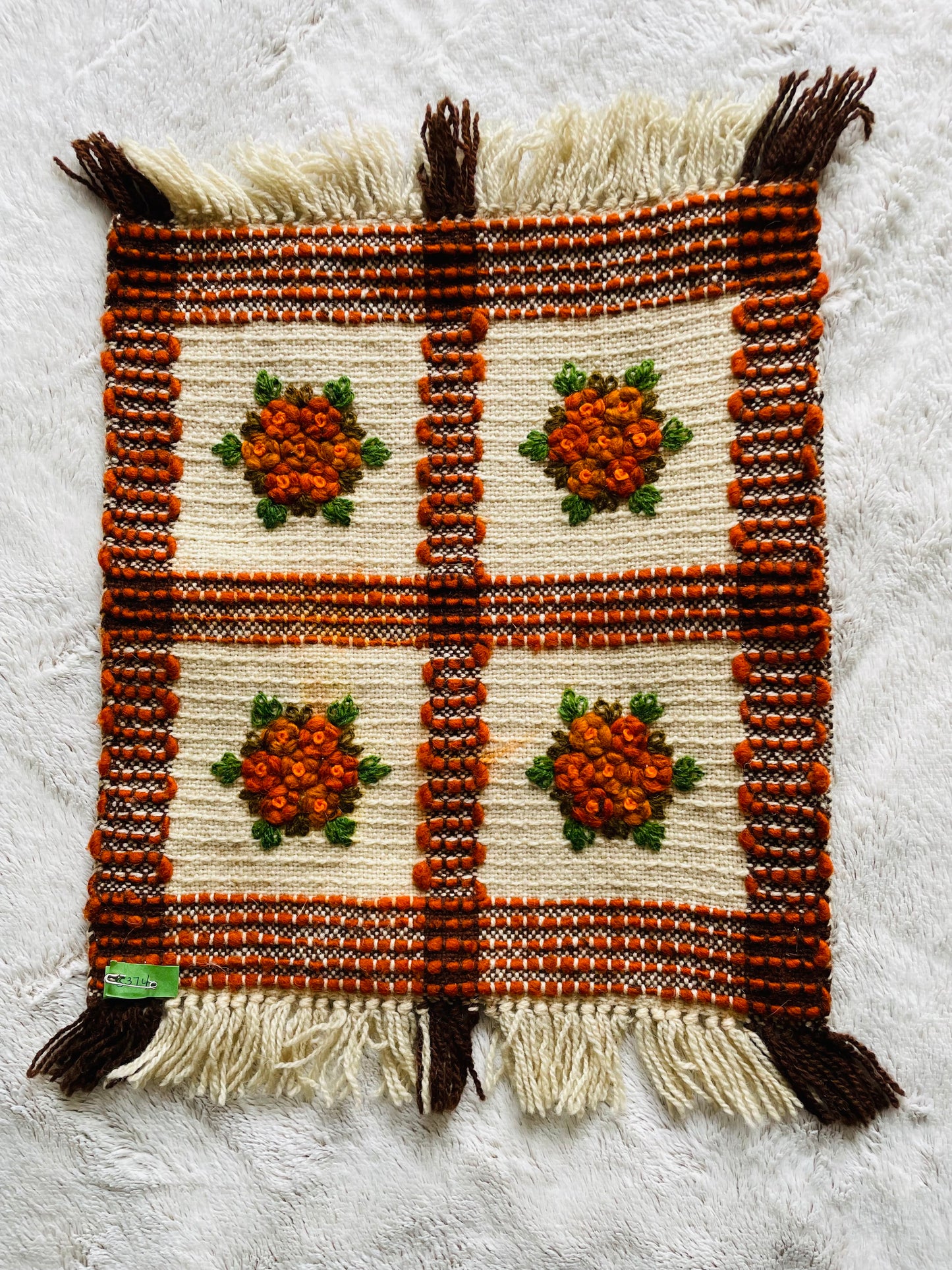 Polish Hand Knotted Woven Wool Throw Pillowcase with Embroidered Flowers