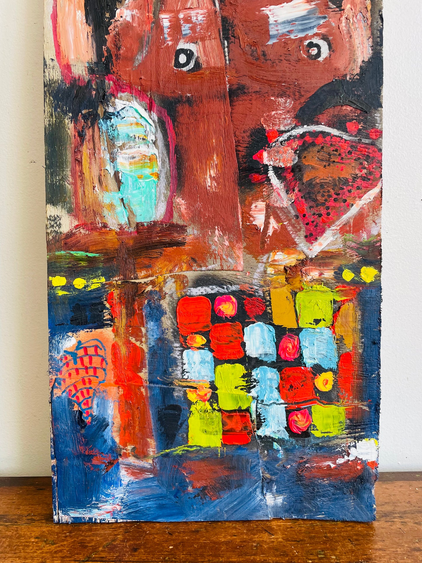 Original Art Abstract Painting on Wood of Nude Woman with Heart & Colourful Background - Purchased from an Artist's Estate in Fort Erie, ON - No Shipping