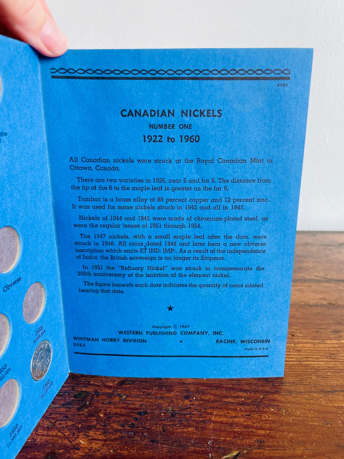 1967 Whitman Hobby Division Canadian Nickel Coin Collection in Booklet Number One - 1922 to 1960 - Not Complete (13 Coins)