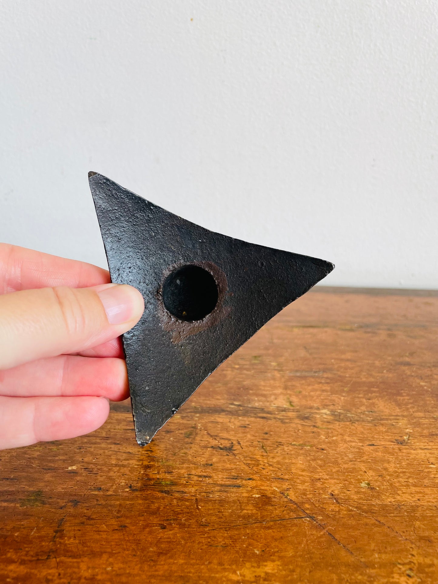 Vintage Mid-Century Modern Scandinavian Style Tripod Black Cast Iron Candle Holder