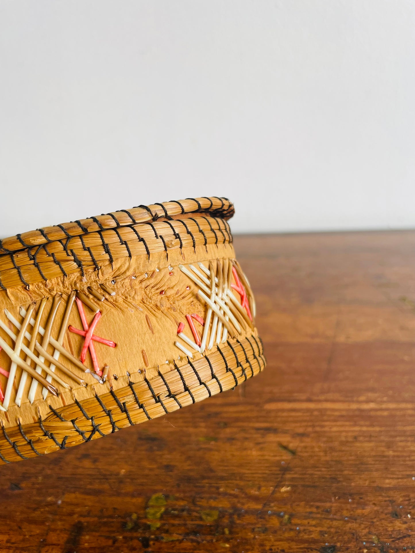 Indigenous Birch Bark & Porcupine Quill Oval Shaped Box with Lid