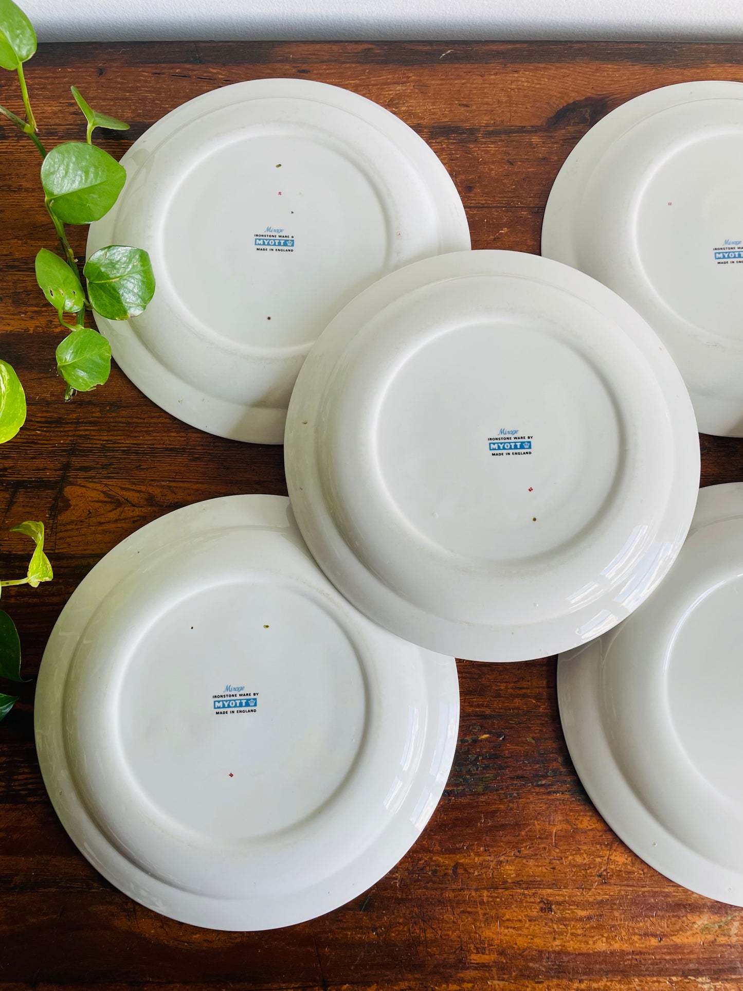 Vintage 10" Dinner Plates with Groovy Orange, Yellow & Green Flower Power Pattern - Set of 8 -  Made in England