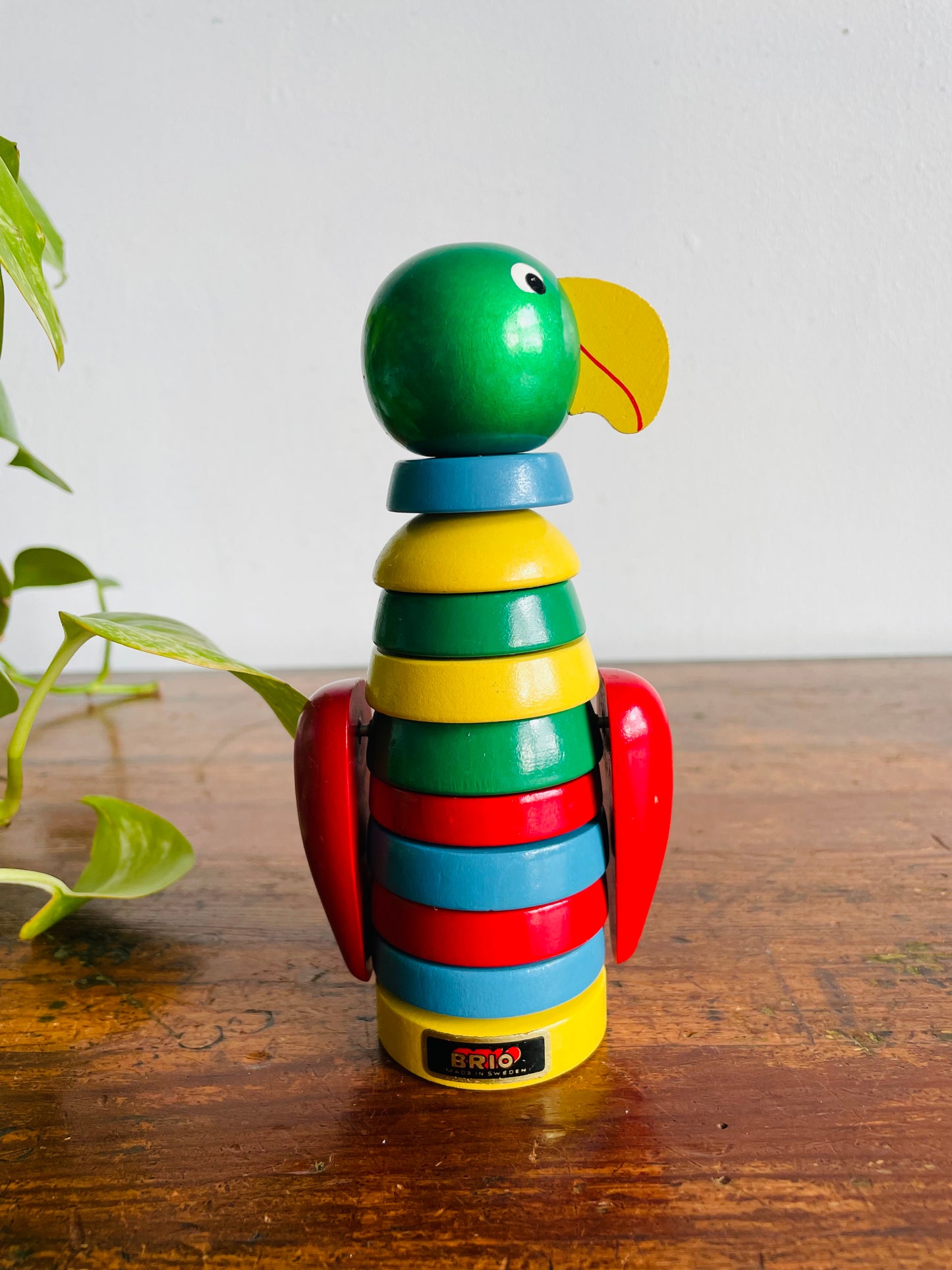 Vintage 1960s Brio Wood Stacking Parrot Bird Toy - Made in Sweden