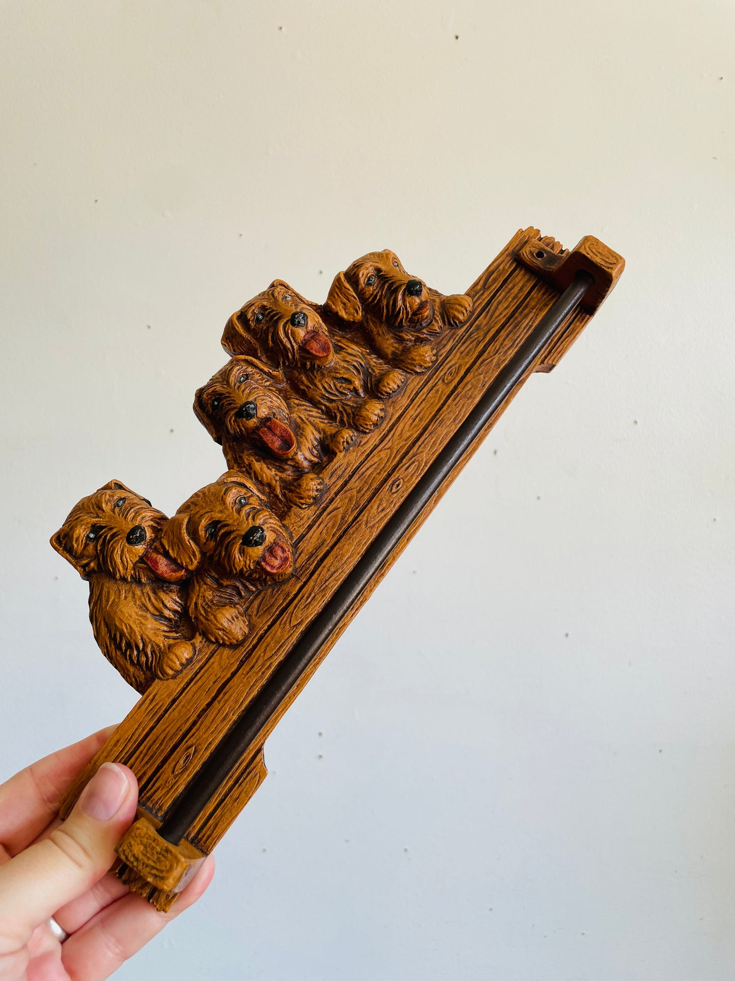 Vintage Resin & Wood Wall Mount Rack Hanger with Adorable Puppy Dog Design - Great for Towels, Scarves, Belts, Necklaces, Etc.