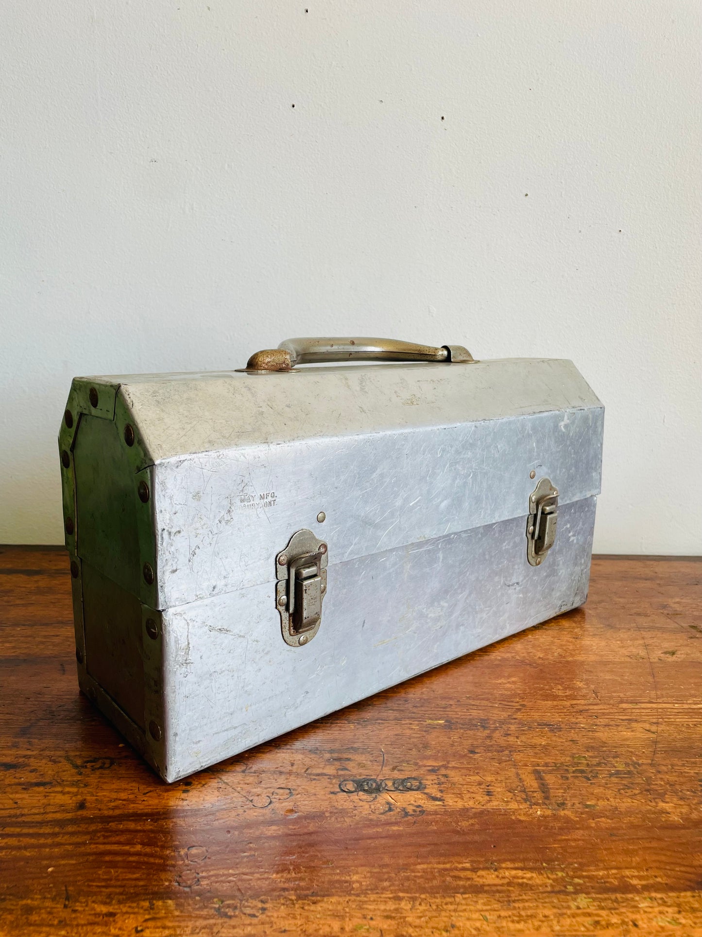 Vintage L. May Mfg Aluminium Metal Silver Miner's Pail / Construction Lunchbox - Made in Sudbury, Ontario