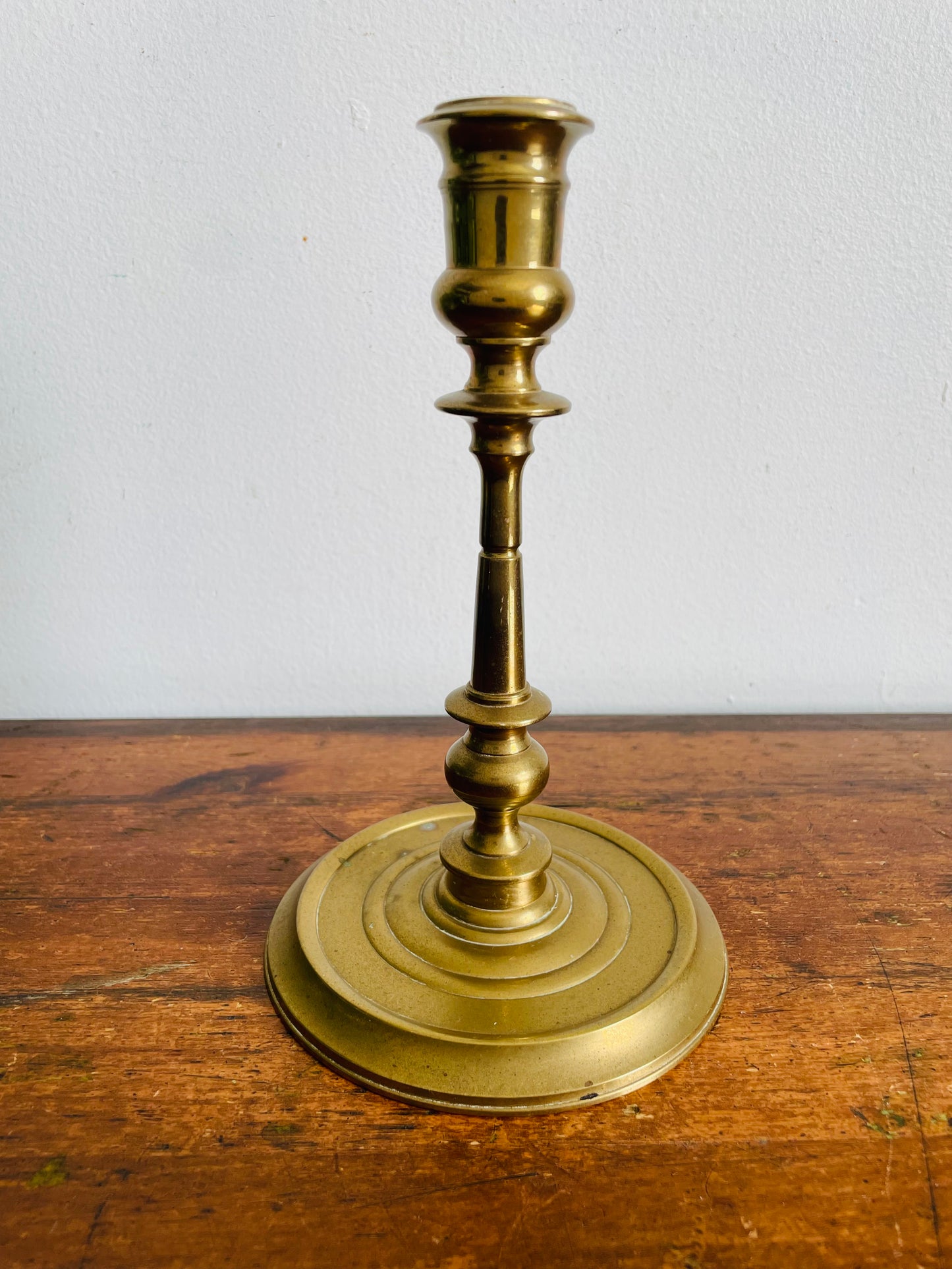 Vintage Sturdy & Solid Tall Brass Candle Holder with Round Ribbed Base - Made in India