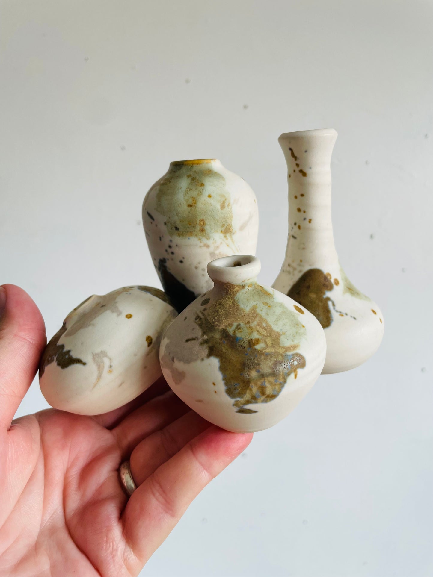 Vintage Beautiful Smooth Studio Art Pottery Handmade Bud Vase Sculptural Cluster of 4 Vessels - B. Jones Artist Signed