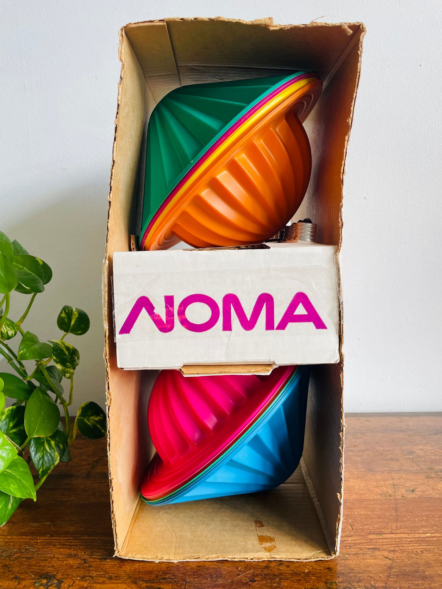 Vintage New Old Stock Noma Party 'n Patio Lanterns in Box - 6 Mix & Match Colours - Indoor & Outdoor Use - Includes Bulbs & 15 Feet Electric Cord - Made in Canada