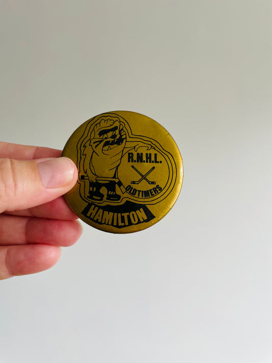 Vintage Metal Hockey Button Pin - Hamilton R.N.H.L. Oldtimers (Regional Non-Contact Hockey League) #1