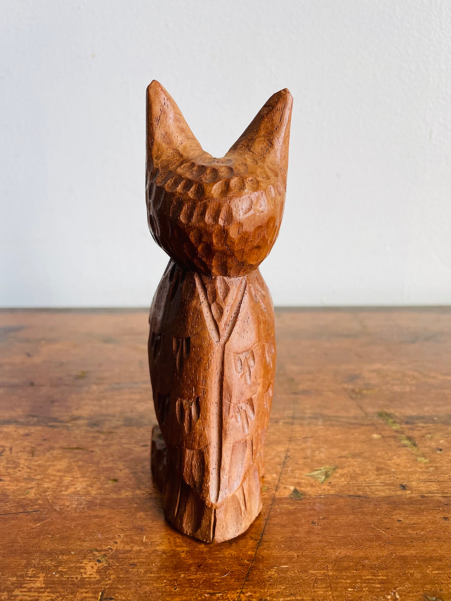 Vintage Mid-Century Modern Hand Carved Wood Owl Statue Figurine with Big Eyes