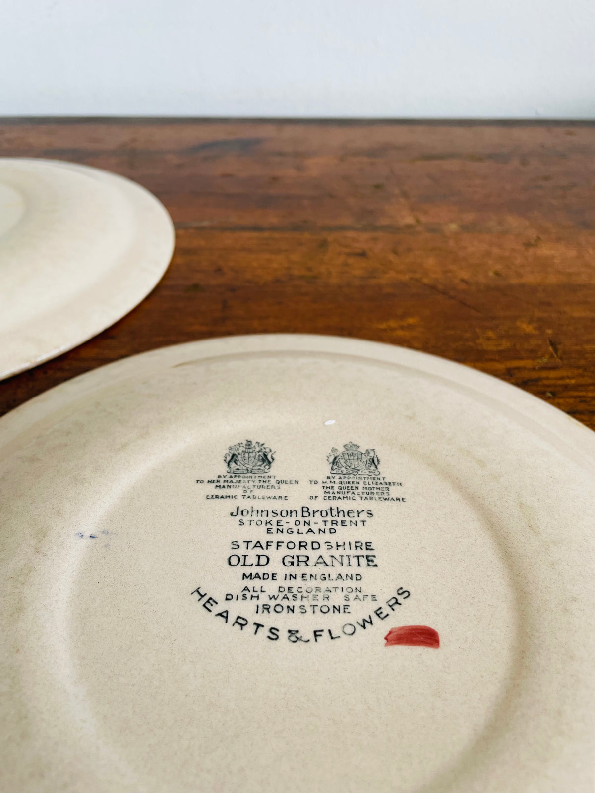 Vintage Johnson Brothers Hearts & Flowers Staffordshire England Old Granite Ironstone 8" Side Dish Plates - Set of 2