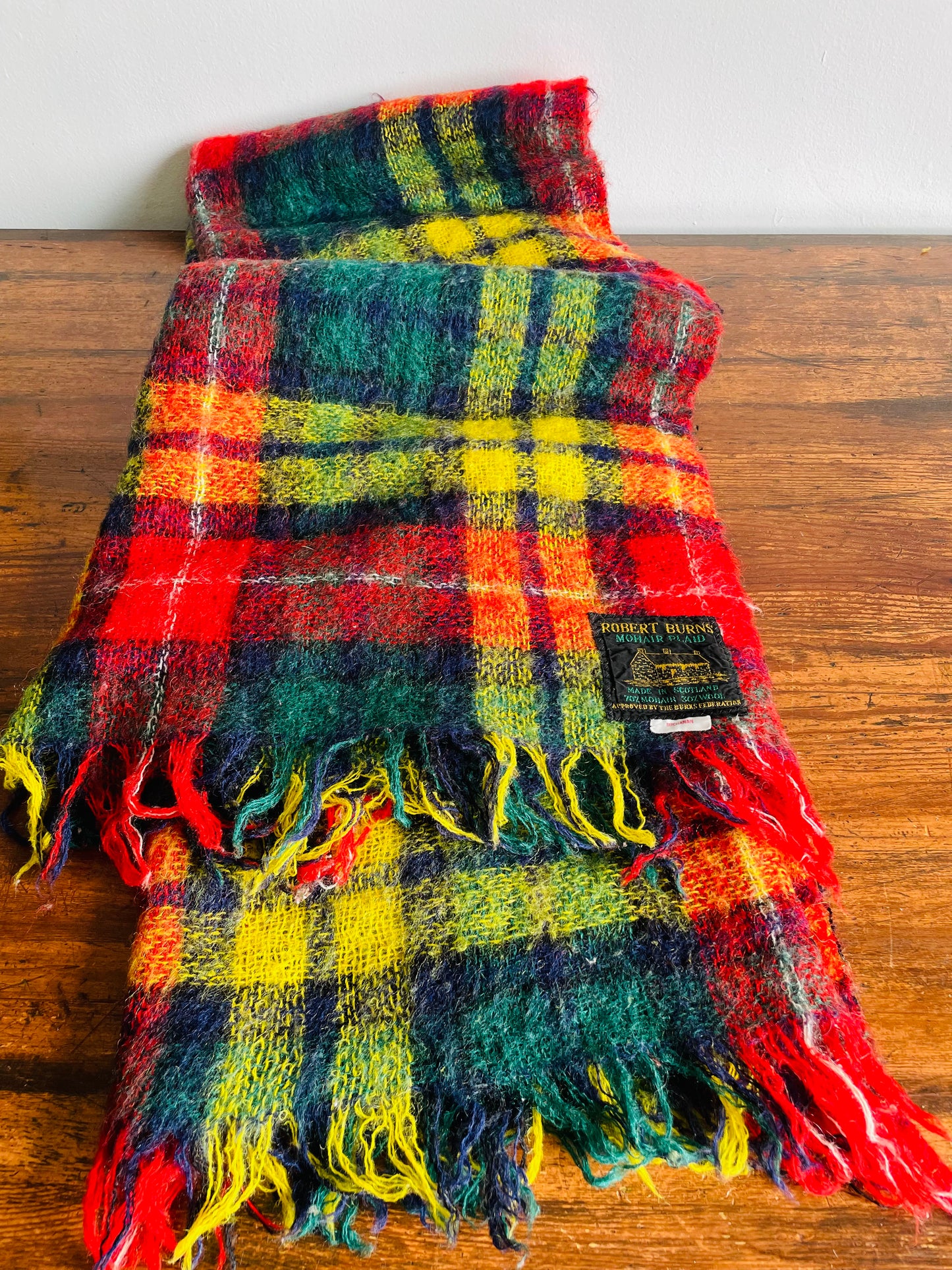 Robert Burns Mohair Wool Buchanan Clan Red Plaid Blanket - Made in Scotland Approved by the Burns Federation