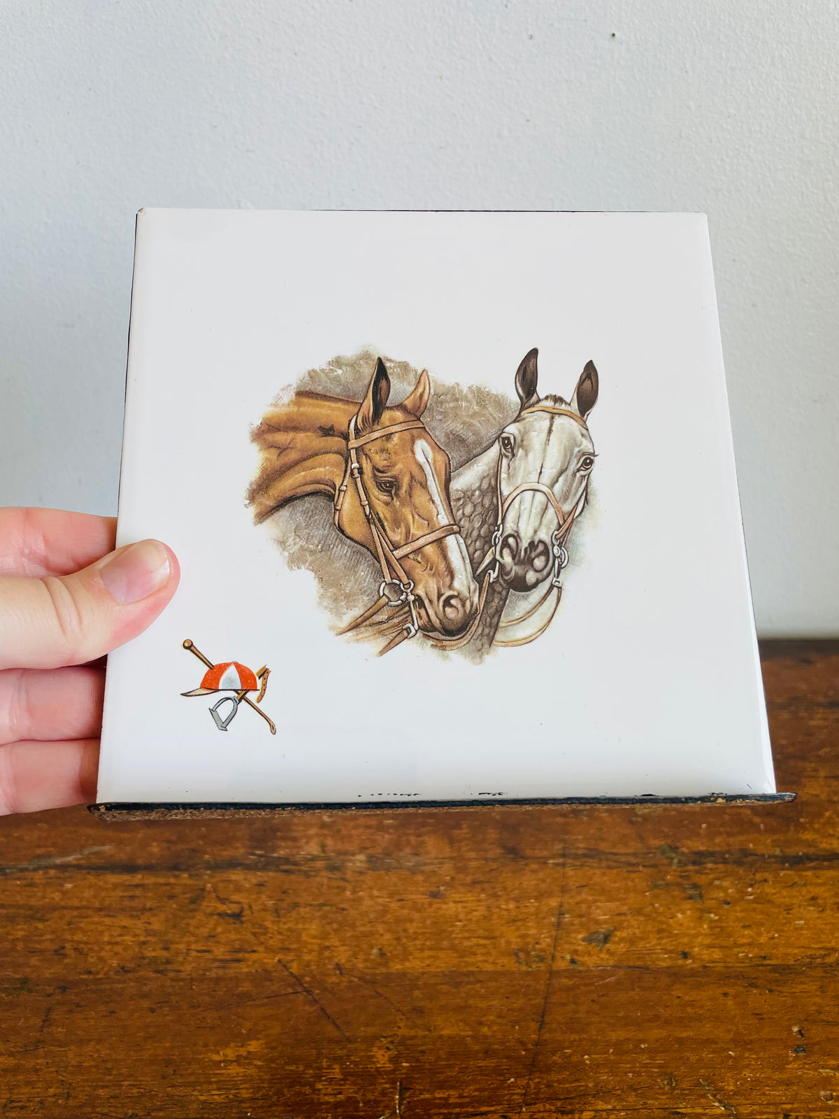 Vintage Tile & Metal Single Bookend with Equestrian Horse Design - Hunnisett & Edmonds, Toronto