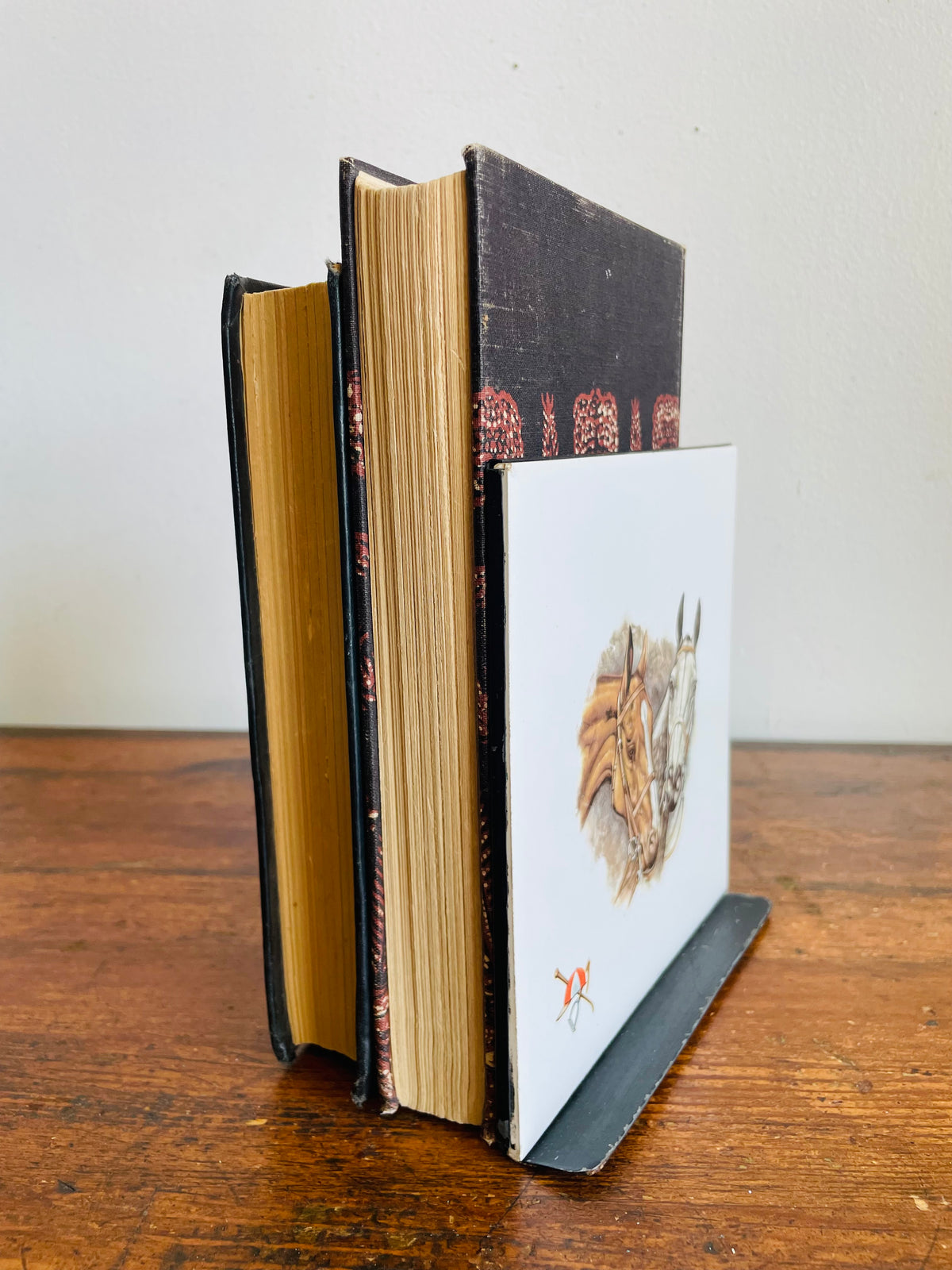 Vintage Tile & Metal Single Bookend with Equestrian Horse Design - Hunnisett & Edmonds, Toronto
