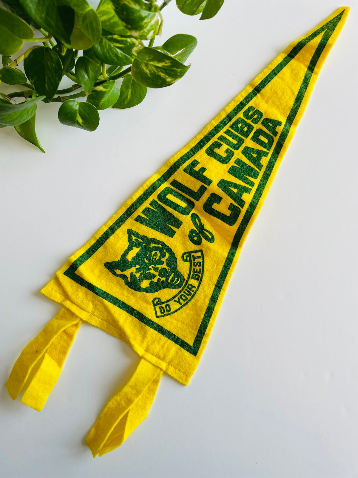 Vintage Scouts Wolf Cubs of Canada Yellow Felt Pennant Flag - Do Your Best