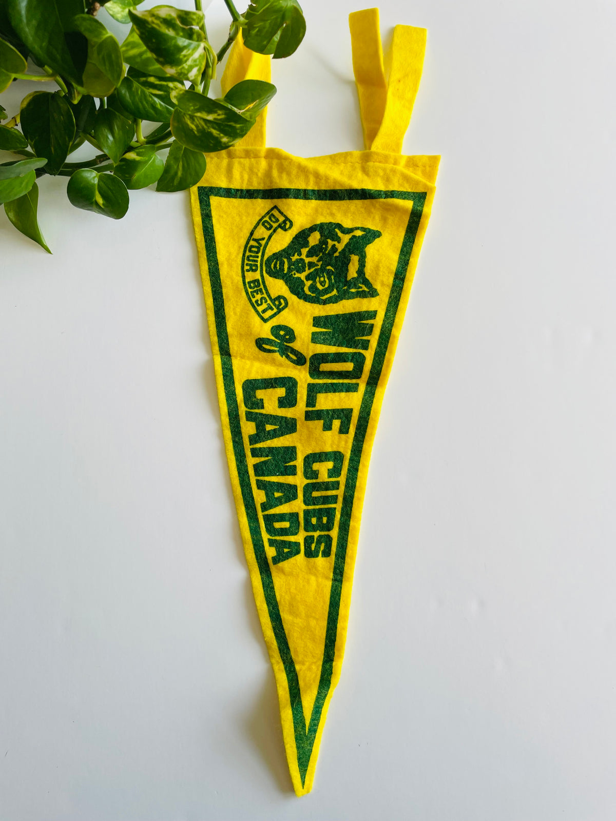 Vintage Scouts Wolf Cubs of Canada Yellow Felt Pennant Flag - Do Your Best