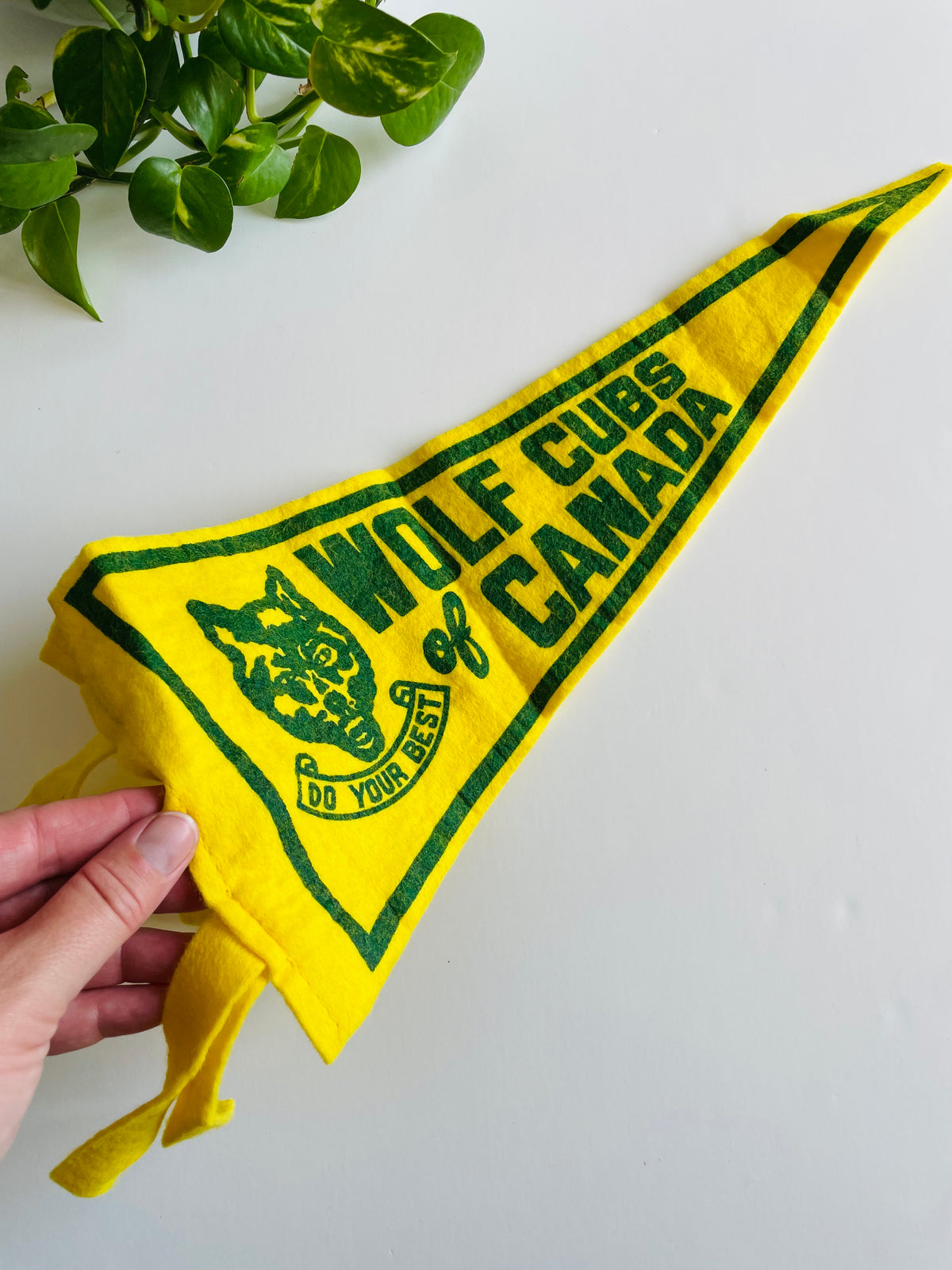 Vintage Scouts Wolf Cubs of Canada Yellow Felt Pennant Flag - Do Your Best