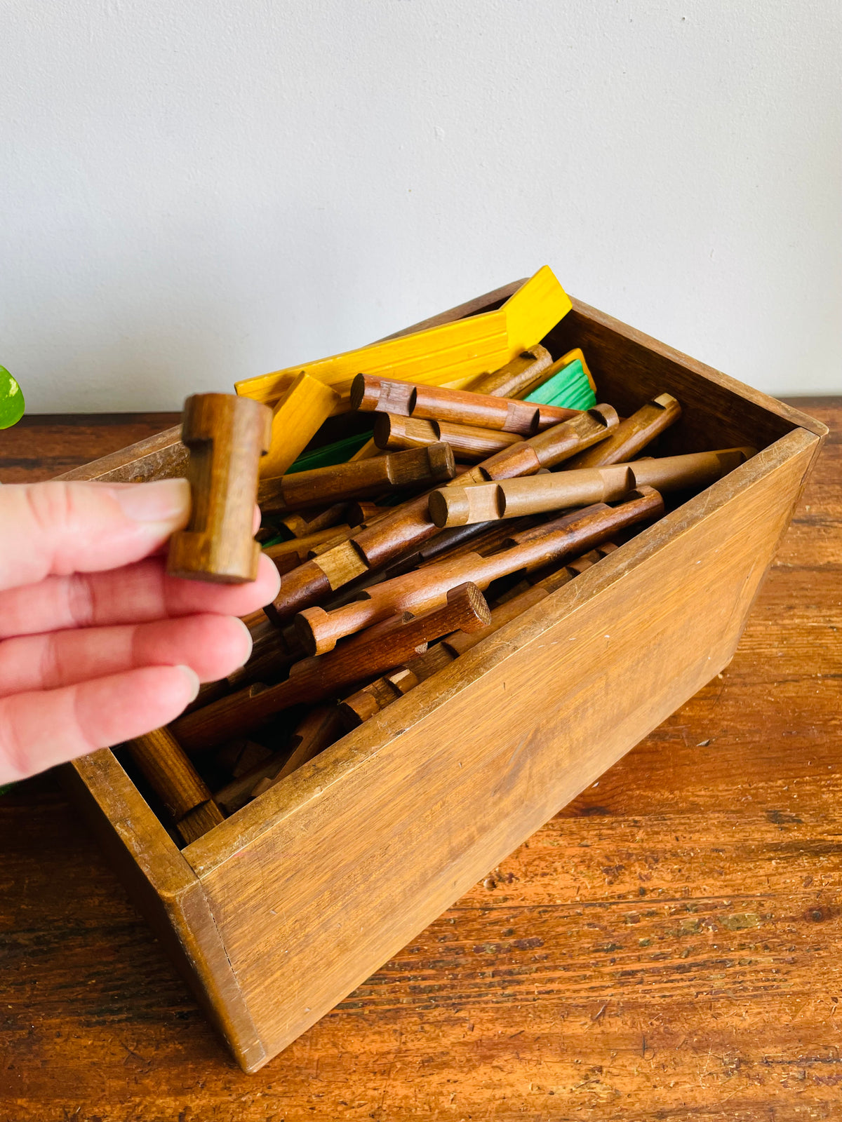Vintage Large Wooden Crate Box Full of Lincoln Logs - Wood Cabin Building Toy Block Set - No Shipping
