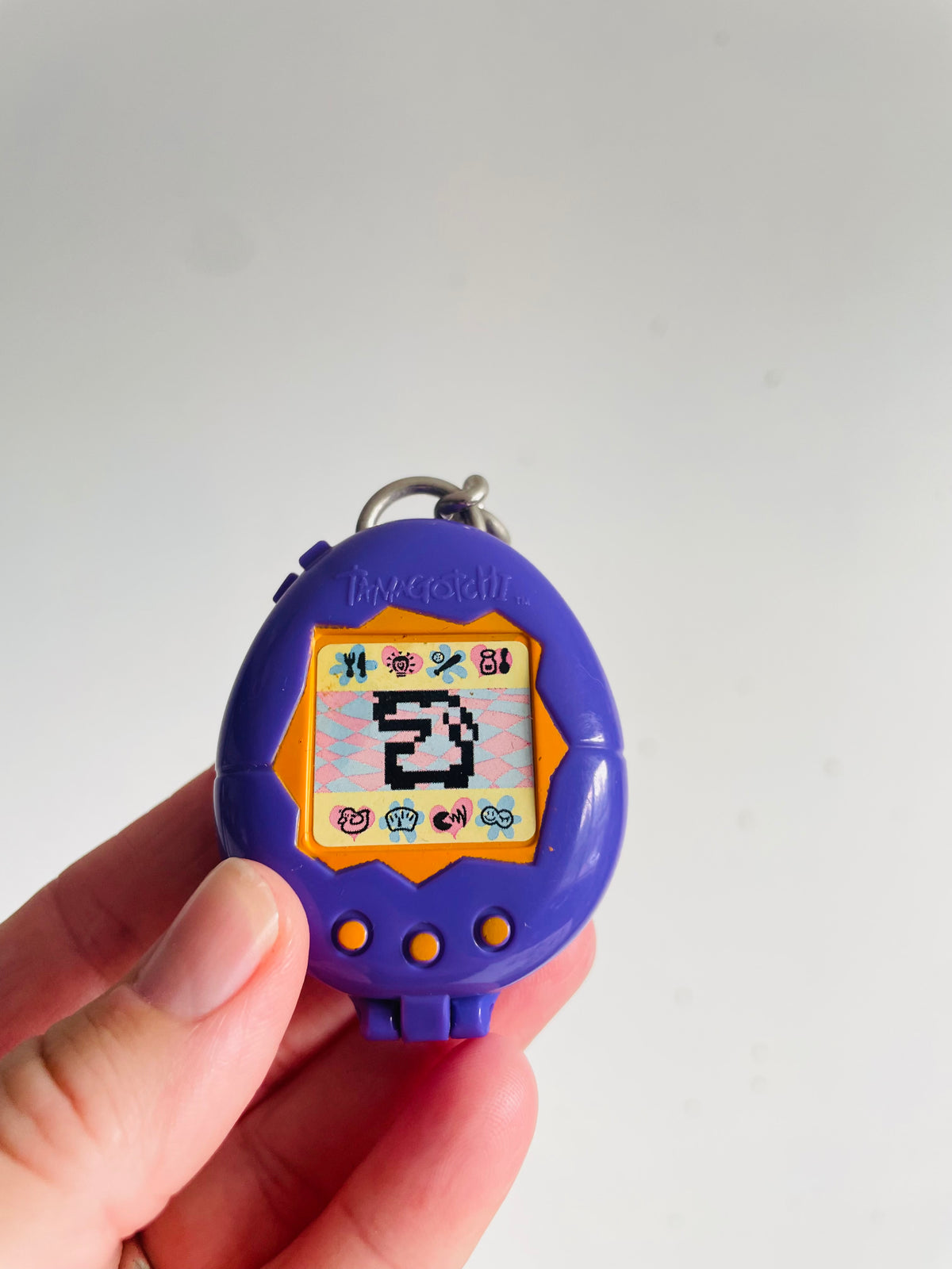 Vintage 1997 McDonald's Purple Toy Tamagotchi Keychain #2 - Opens Up / Storage Compartment