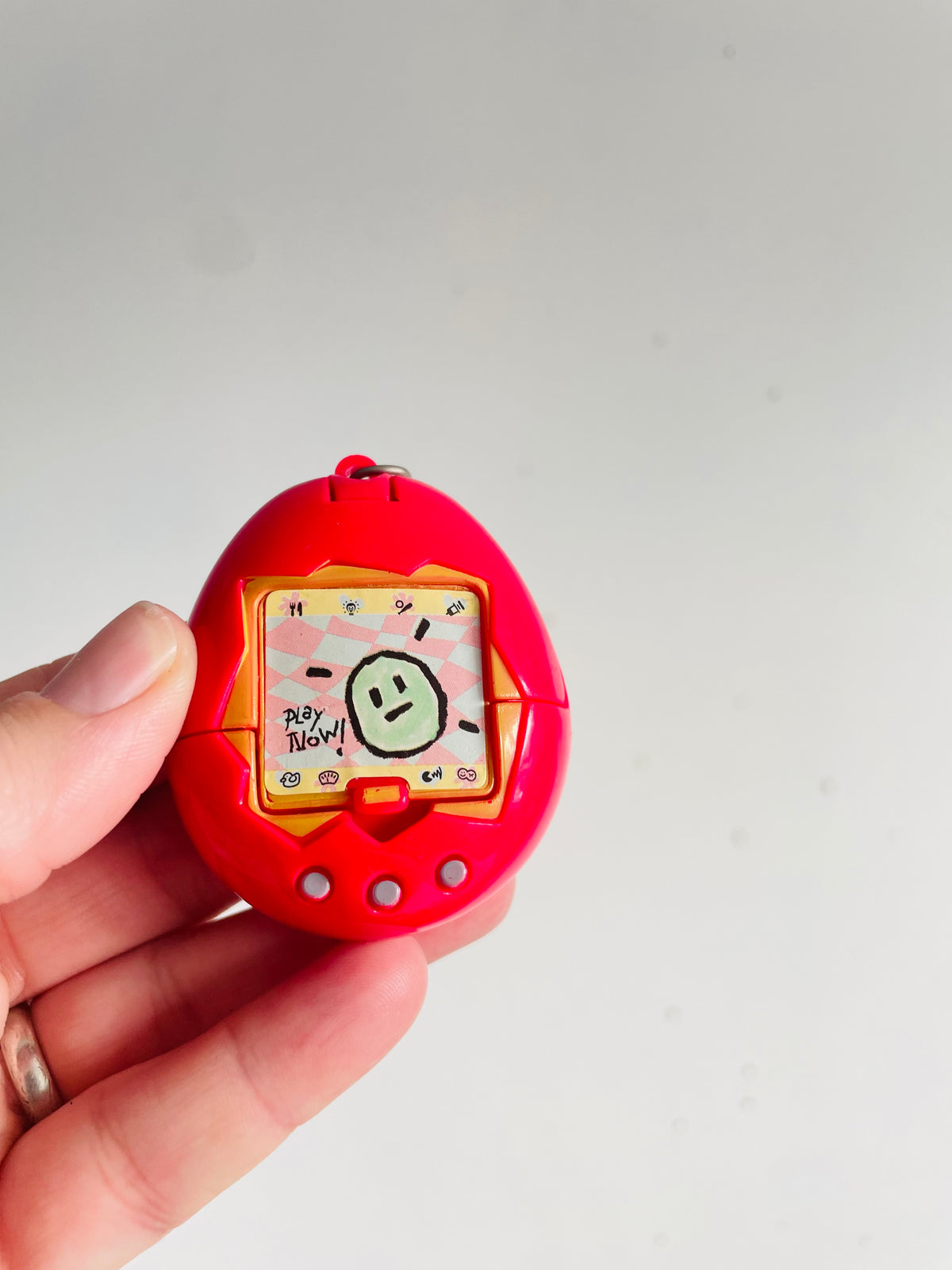 Vintage 1997 McDonald's Happy Meal Toy Pink Tamagotchi Keychain - Opens Up / Storage Compartment