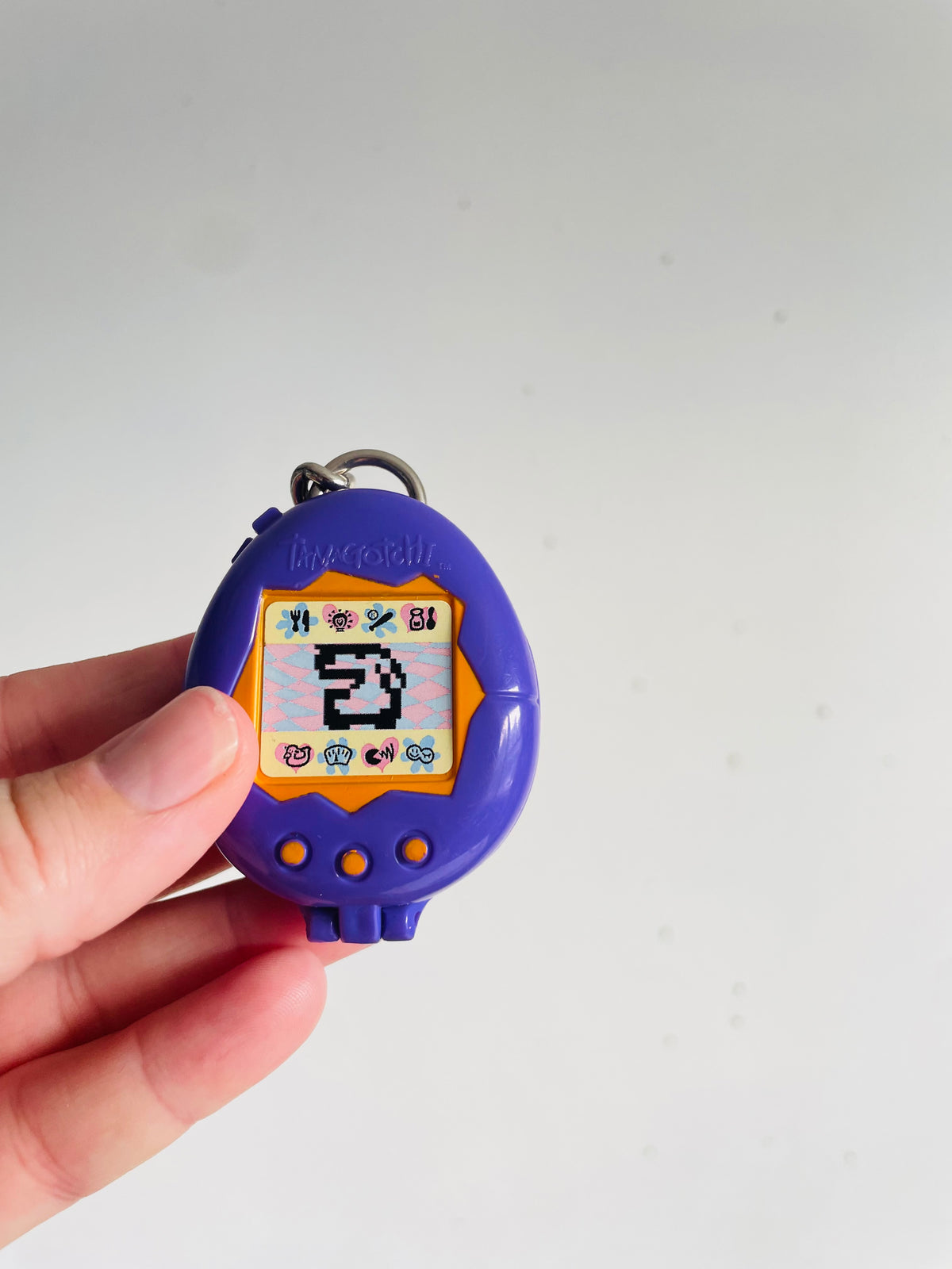 Vintage 1997 McDonald's Purple Toy Tamagotchi Keychain #1 - Opens Up / Storage Compartment