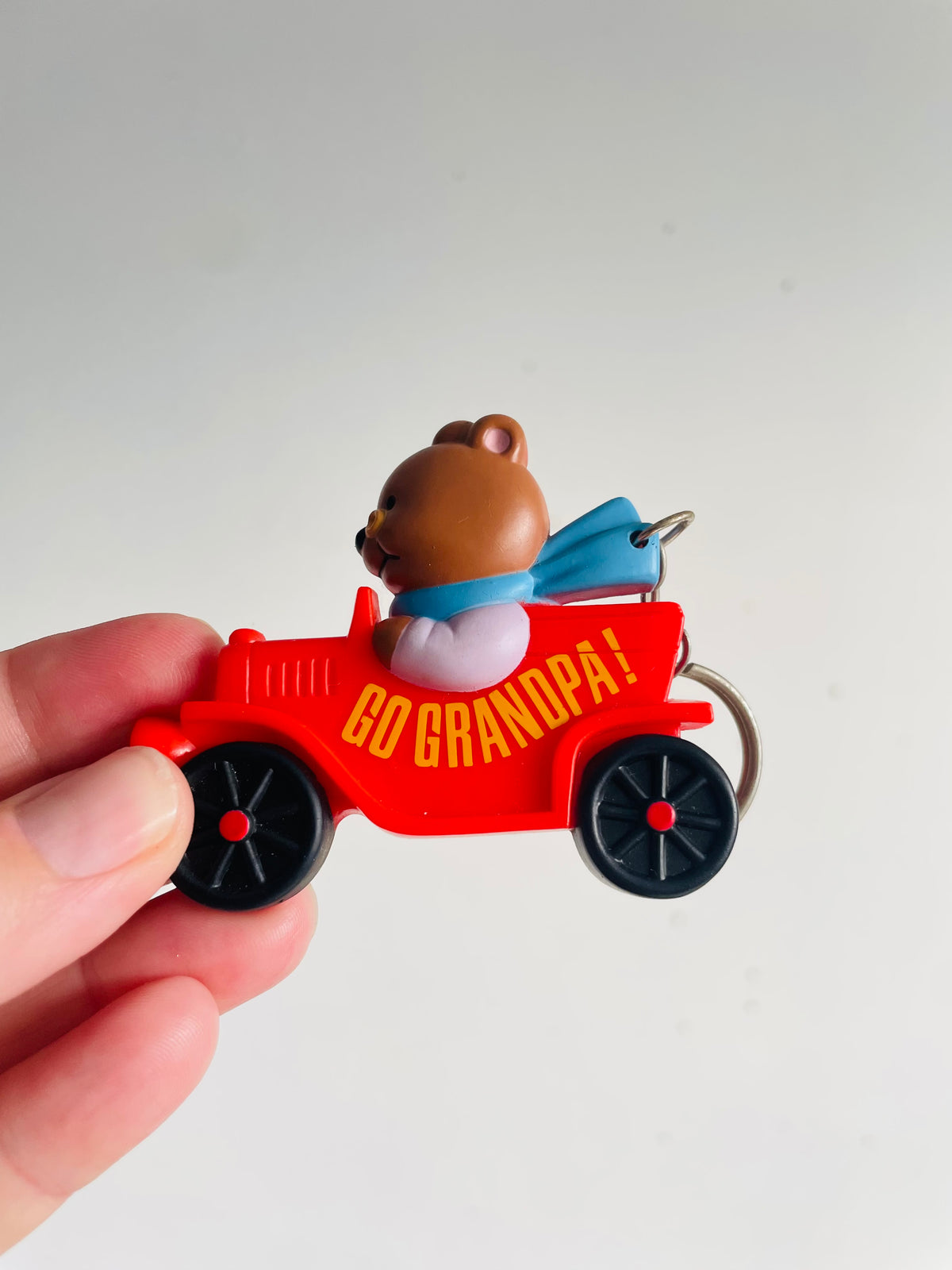 Vintage Go Grandpa! Bear Driving Car Keychain